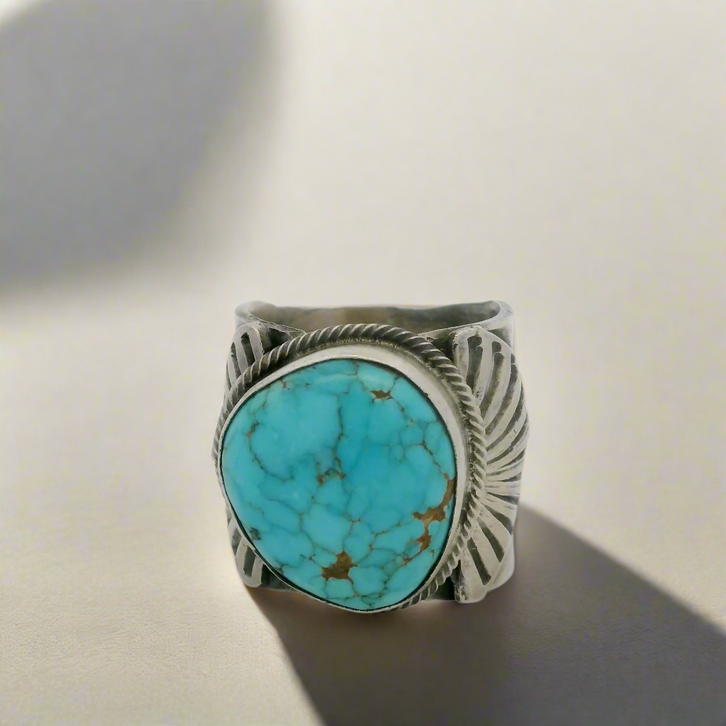 Tillie Jon Kingman Turquoise Navajo USA Native American Made 925 Sterling Silver Ring