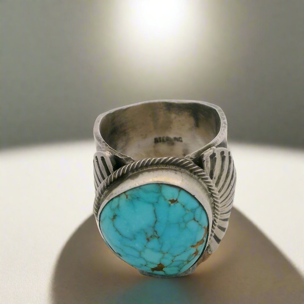 Tillie Jon Kingman Turquoise Navajo USA Native American Made 925 Sterling Silver Ring