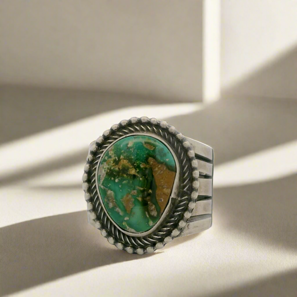 Tillie Jon Sonoran Gold Turquoise Navajo USA Native American Made 925 Sterling Silver Ring