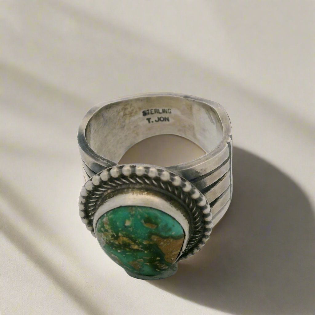 Tillie Jon Sonoran Gold Turquoise Navajo USA Native American Made 925 Sterling Silver Ring