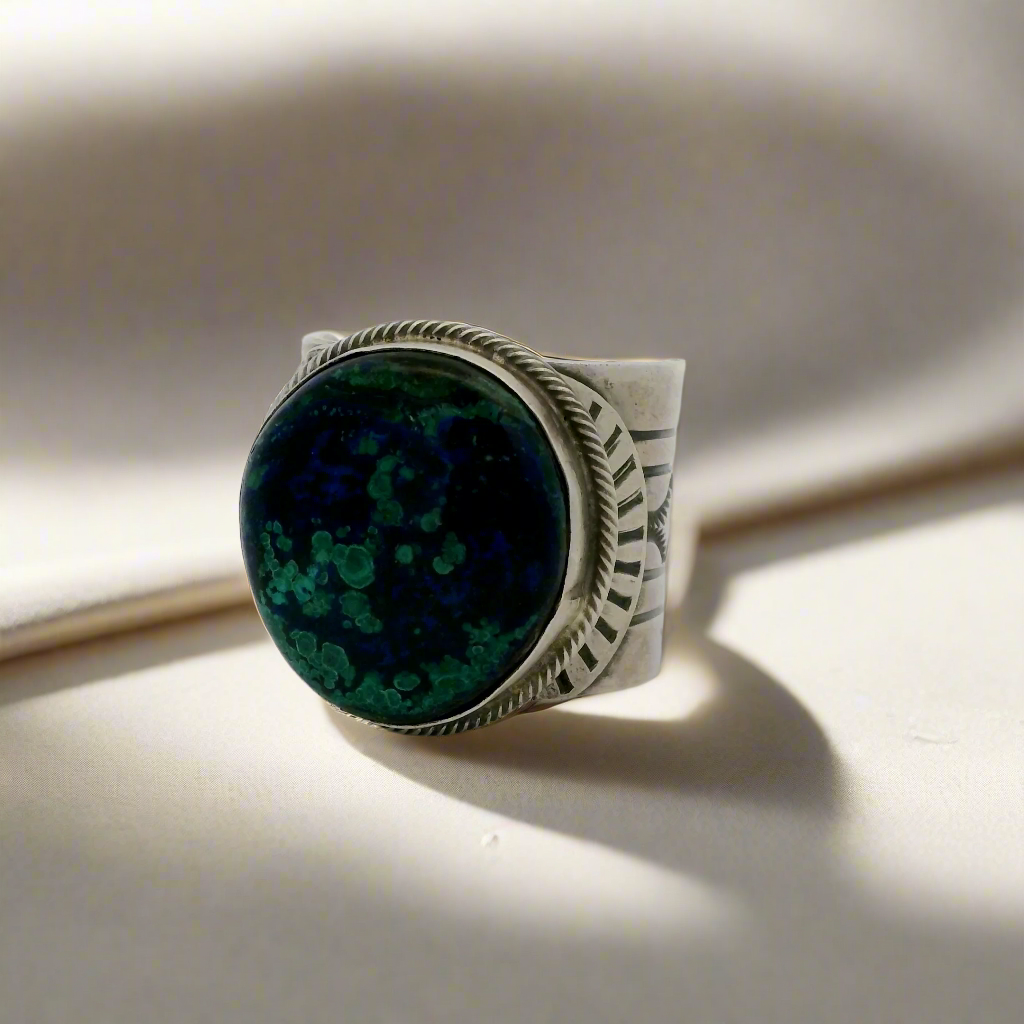 Tillie Jon Azurite Lapis Navajo USA Native American Made 925 Sterling Silver Ring