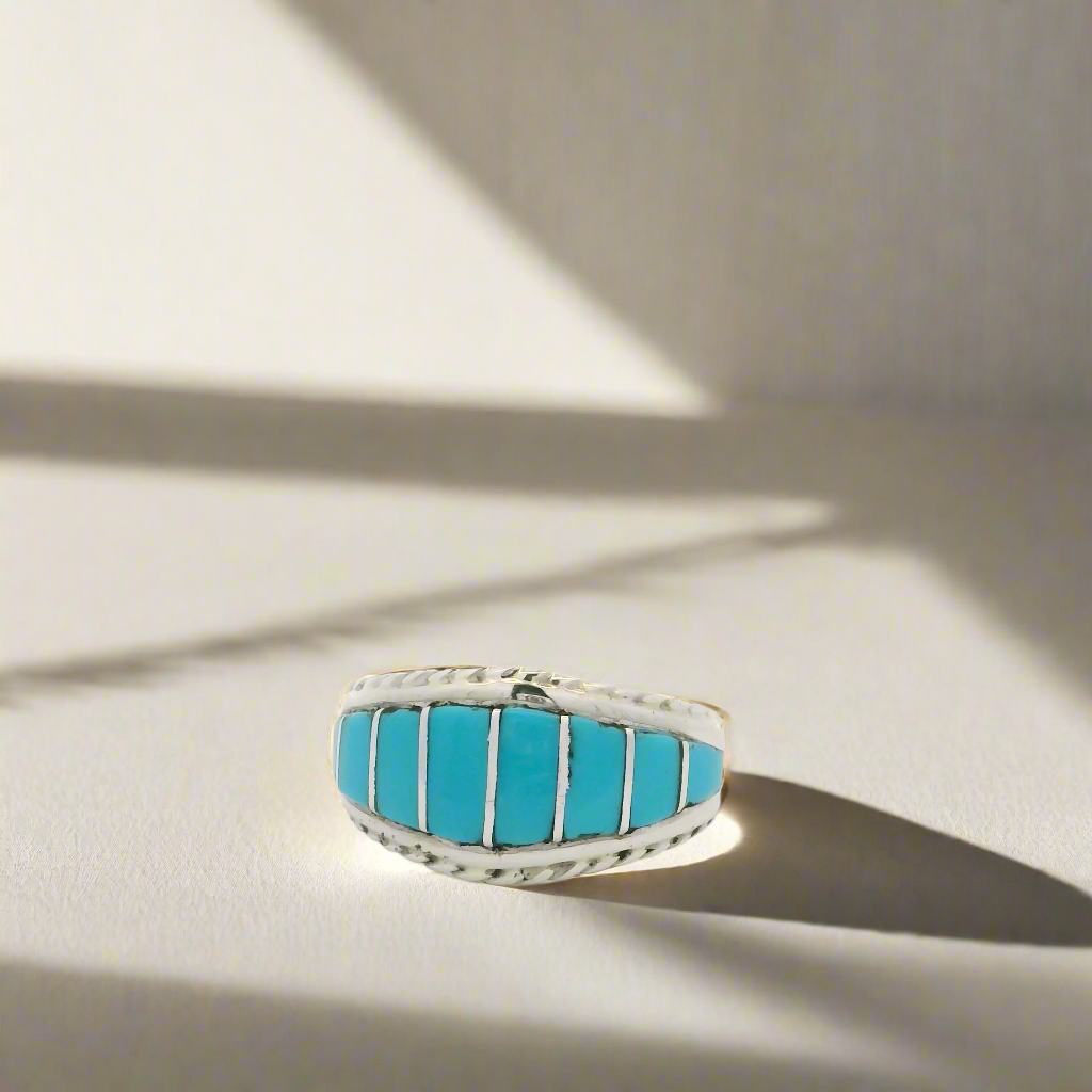 Mira Payesnta Kingman Turquoise Zuni USA Native American Made 925 Sterling Silver Ring