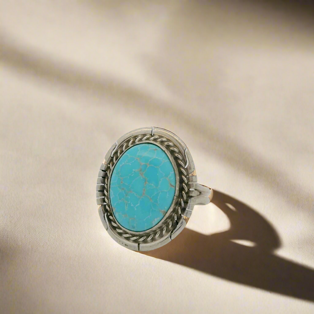 Dave Skeets Kingman Turquoise Navajo USA Native American Made 925 Sterling Silver Ring