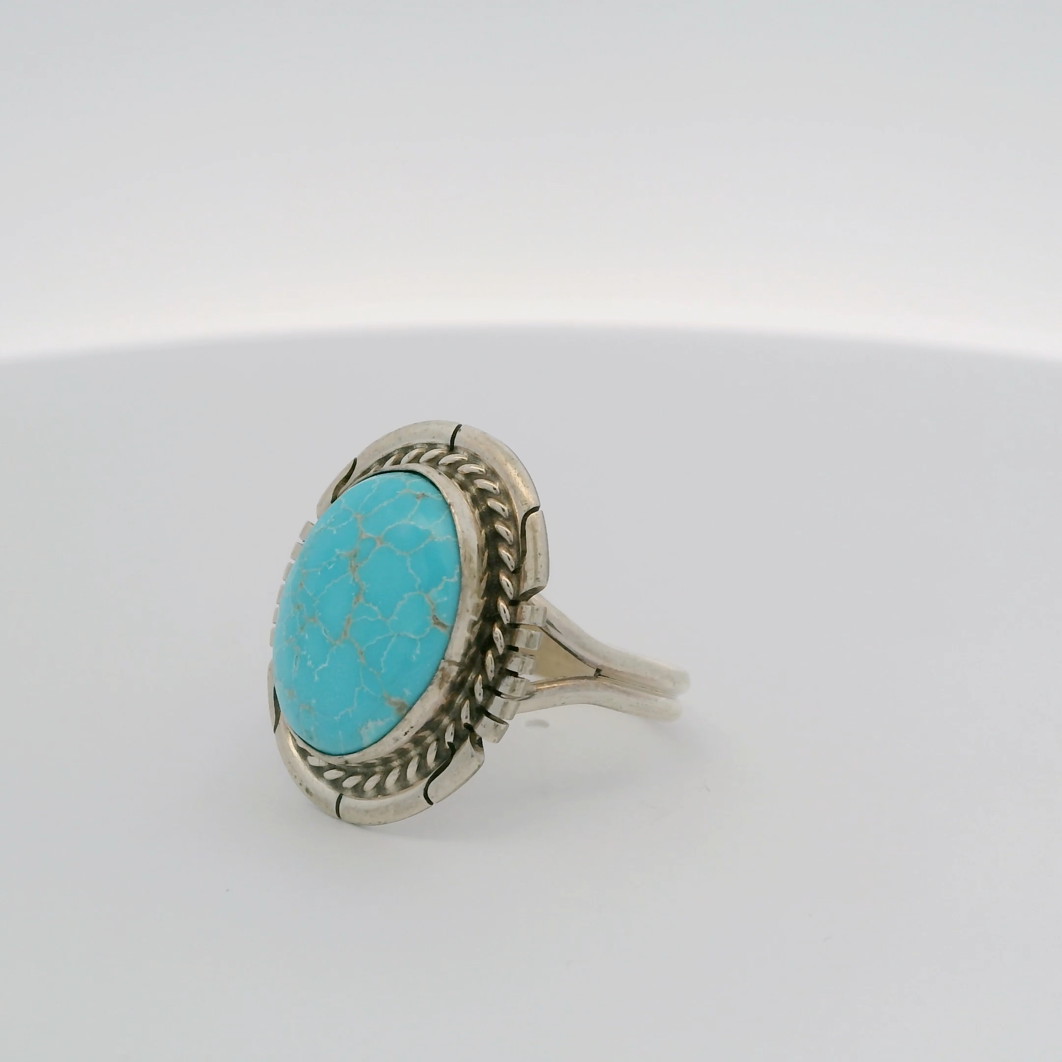 Dave Skeets Kingman Turquoise Navajo USA Native American Made 925 Sterling Silver Ring