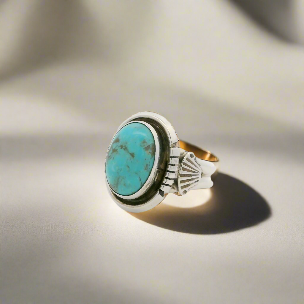 Samuel Yellowhair Kingman Turquoise Navajo USA Native American Made 925 Sterling Silver Ring