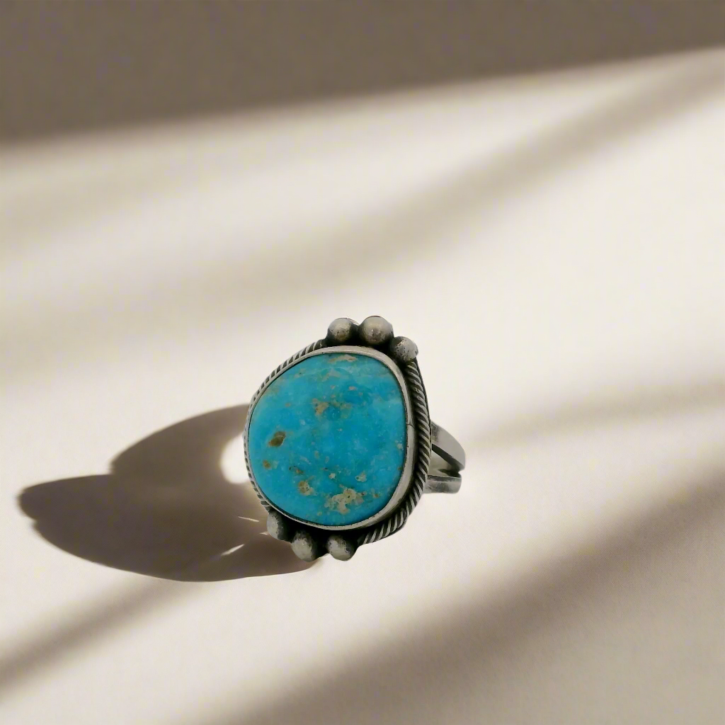 Eli Skeets Kingman Turquoise Navajo USA Native American Made 925 Sterling Silver Ring