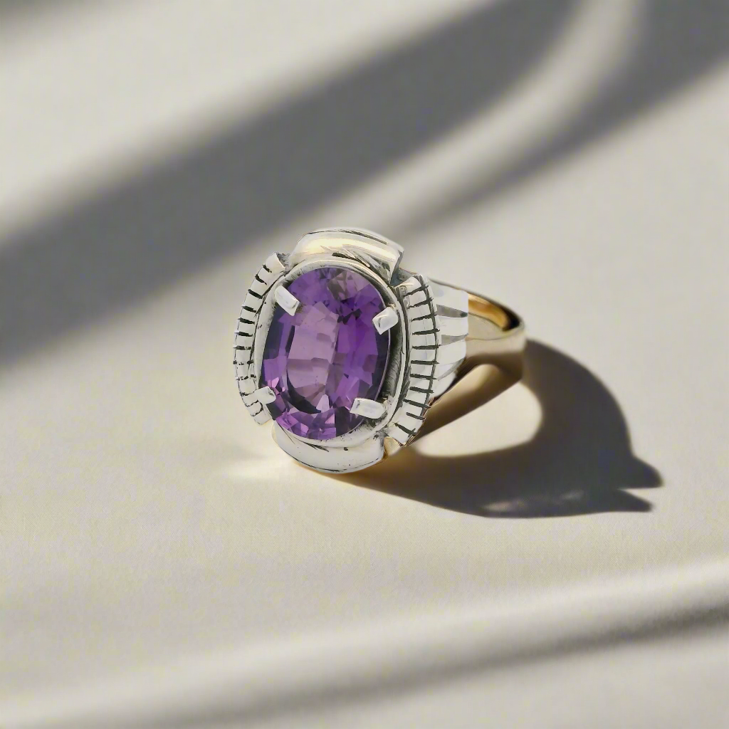 Amethyst Navajo USA Native American Made 925 Sterling Silver Ring