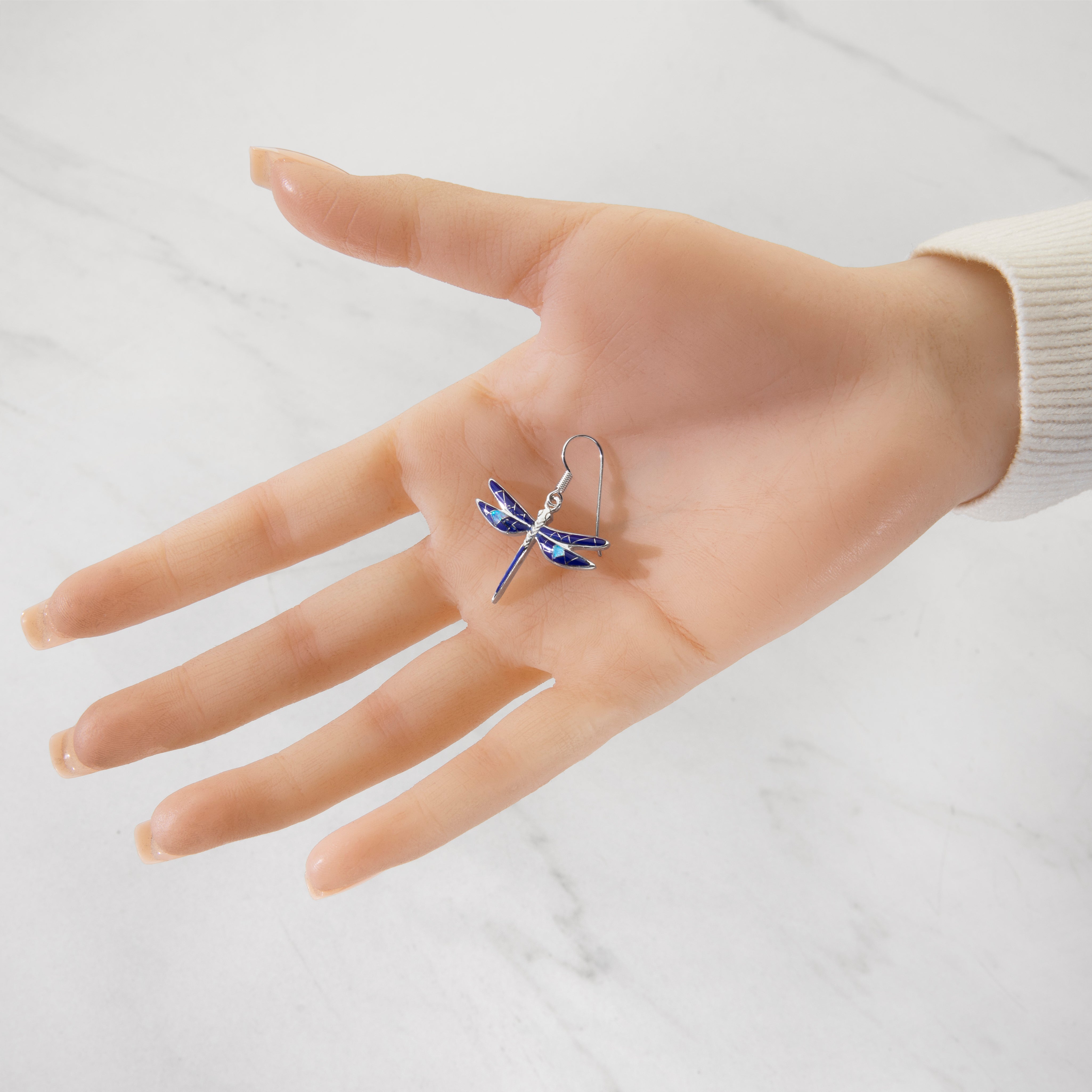 Lapis Dragonfly 925 Sterling Silver Earring with French Hook USA Handmade