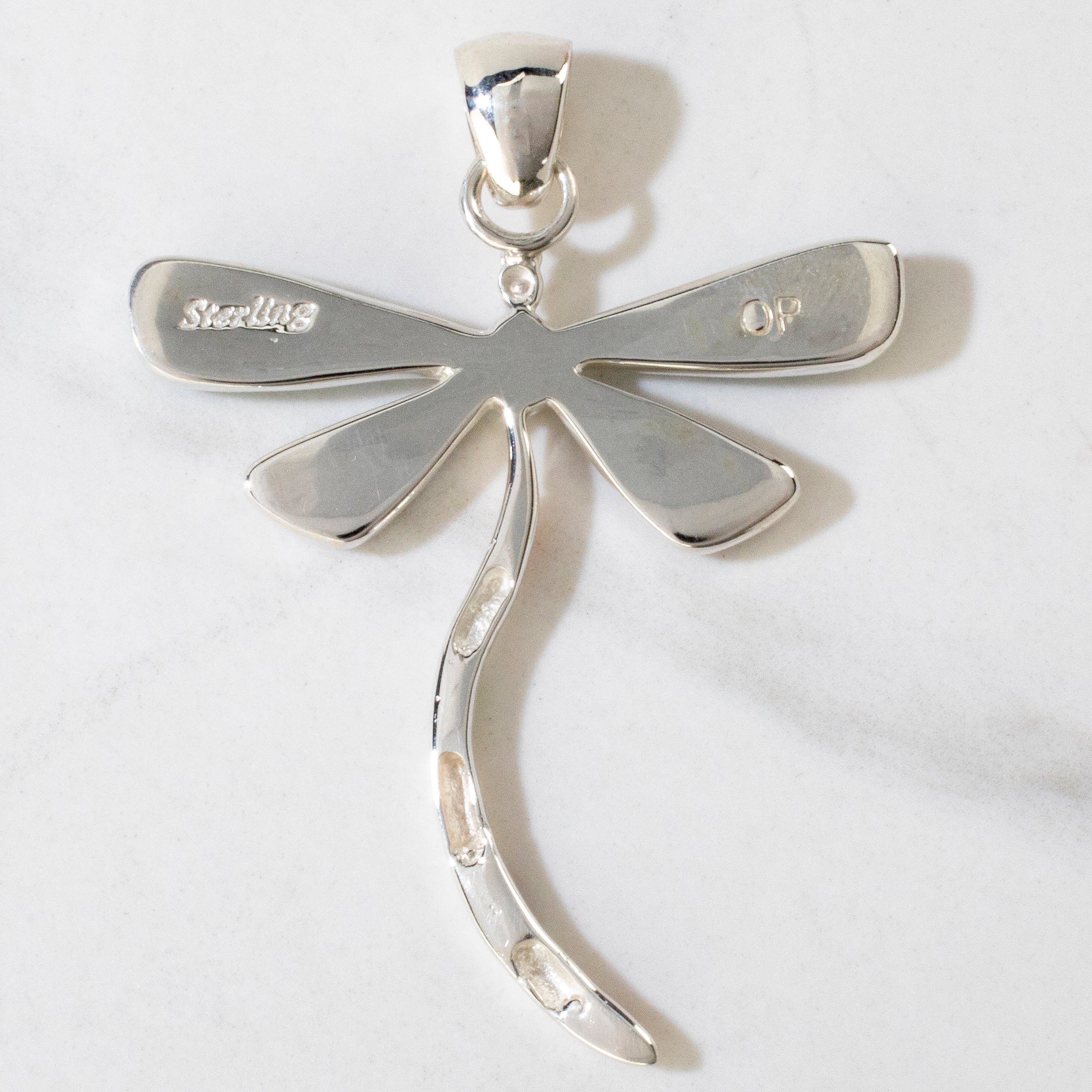 Multi Gem Dragonfly 925 Sterling Silver Pendant USA Handmade with Aqua Opal Accent