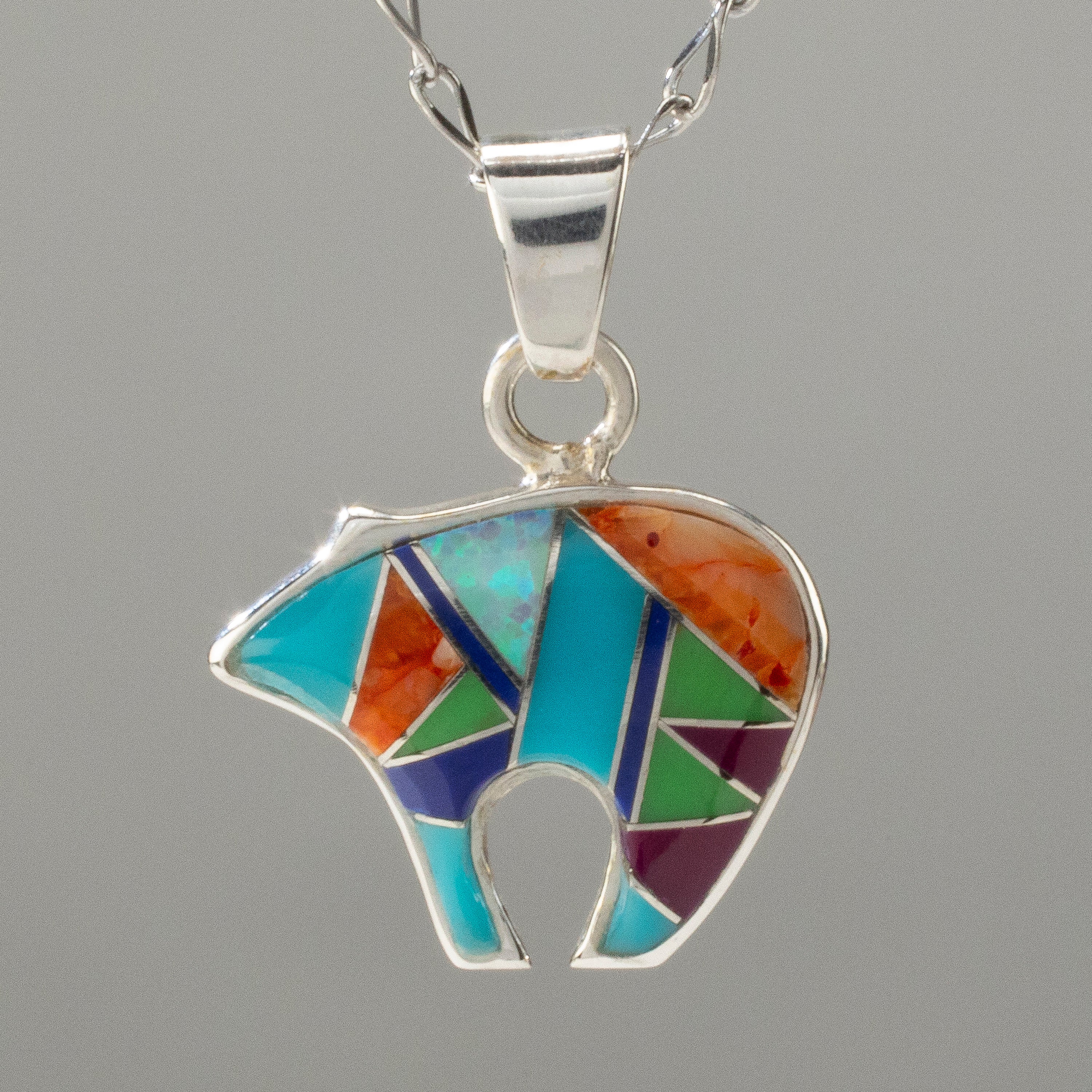 Multi Gem Bear USA Handmade 925 Sterling Silver Pendant