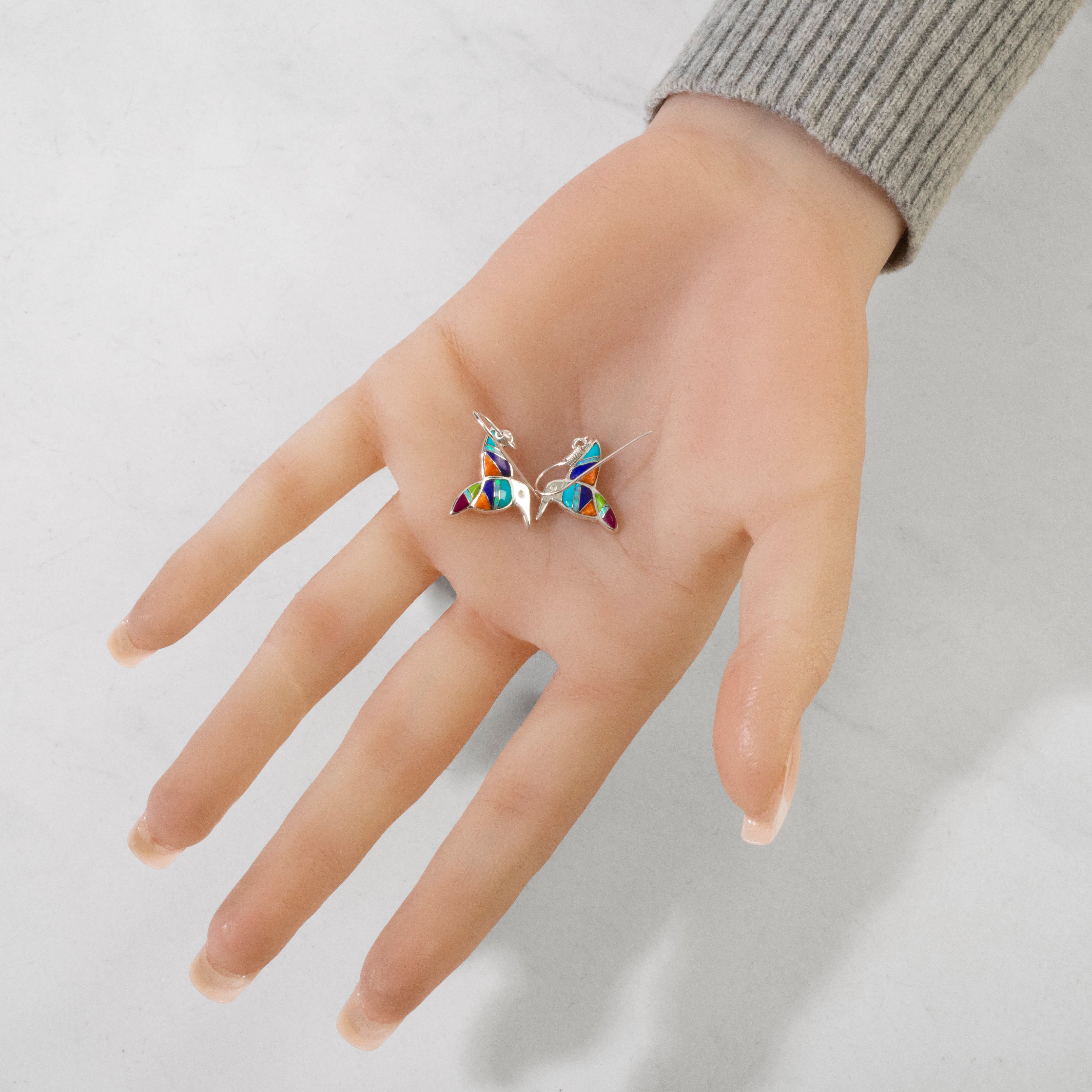 Multi Gemstone Hummingbird 925 Sterling Silver Earring with Stud Backing USA Handmade with Opal Accent