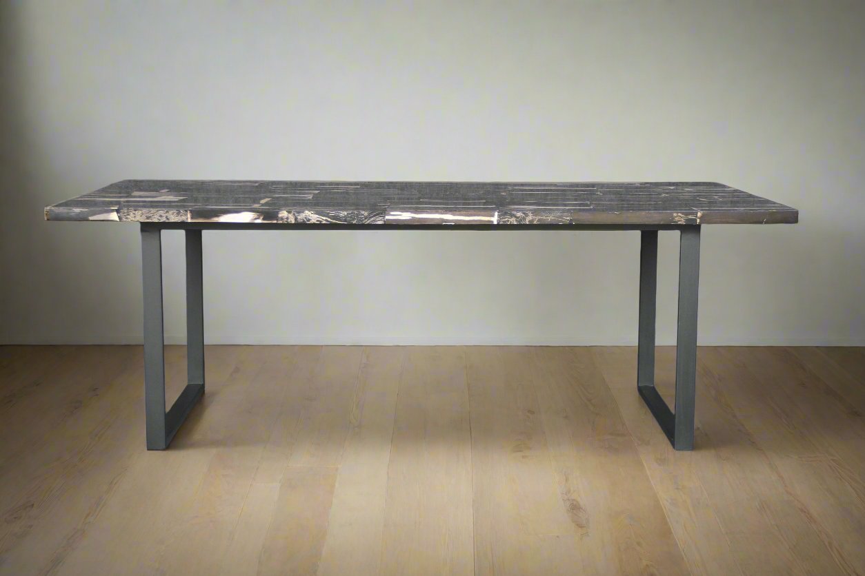 Black Mosaic Petrified Wood Dining Table 87"