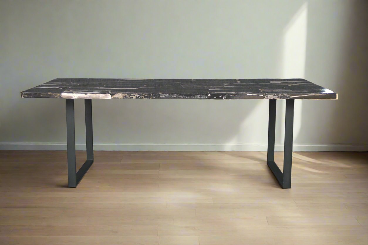 Black Mosaic Petrified Wood Dining Table 87"