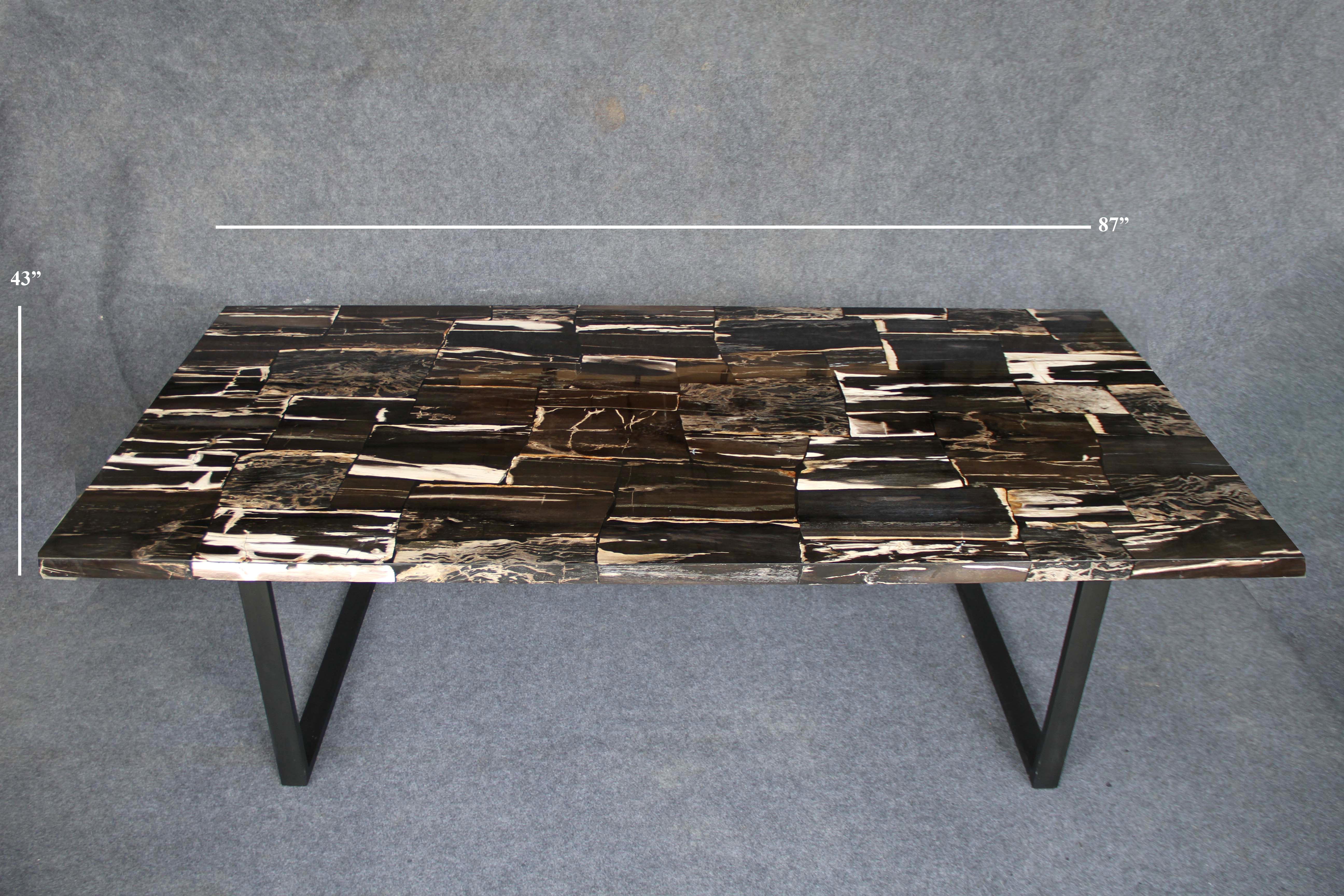 Black Mosaic Petrified Wood Dining Table 87"