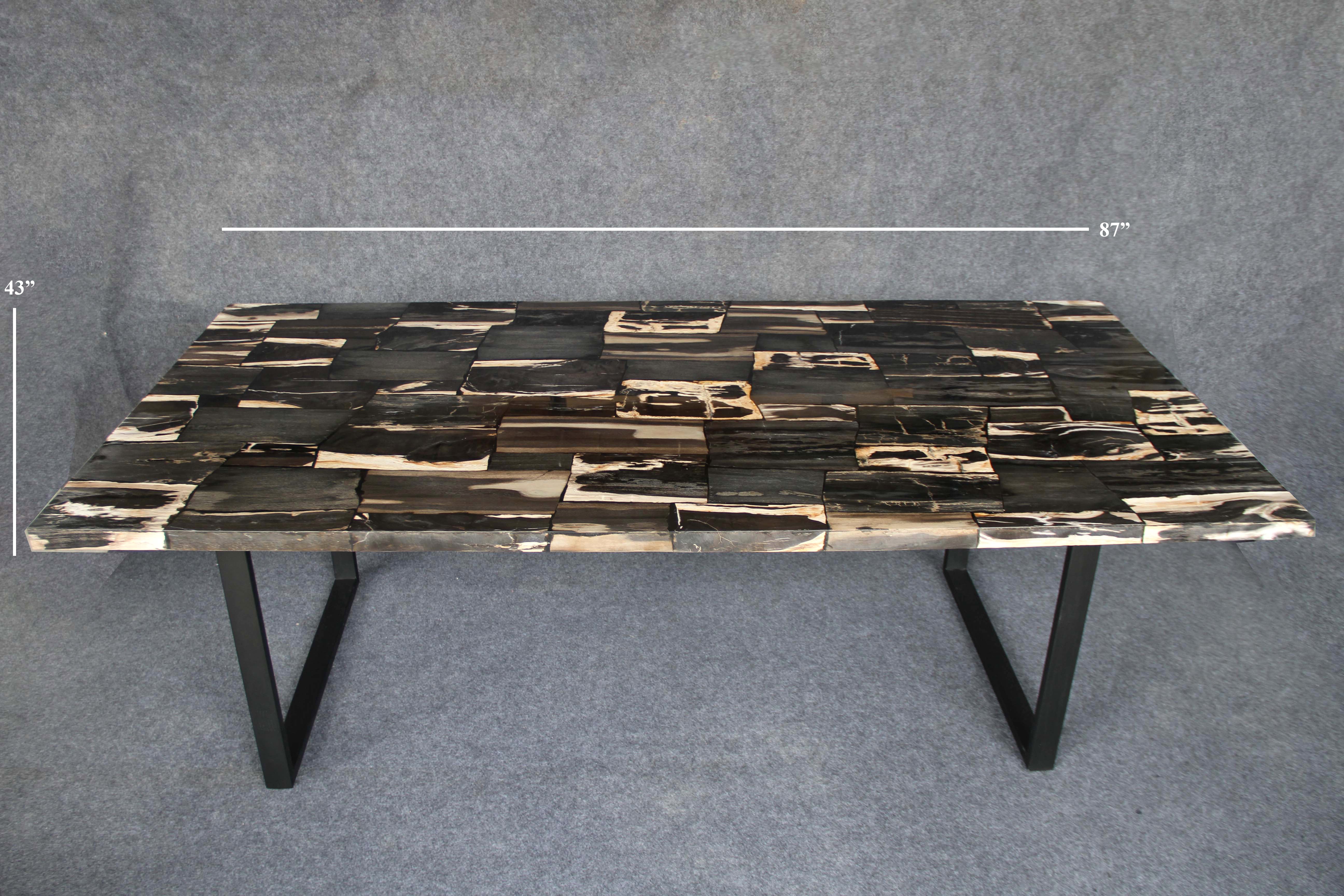 Black Mosaic Petrified Wood Dining Table 87"