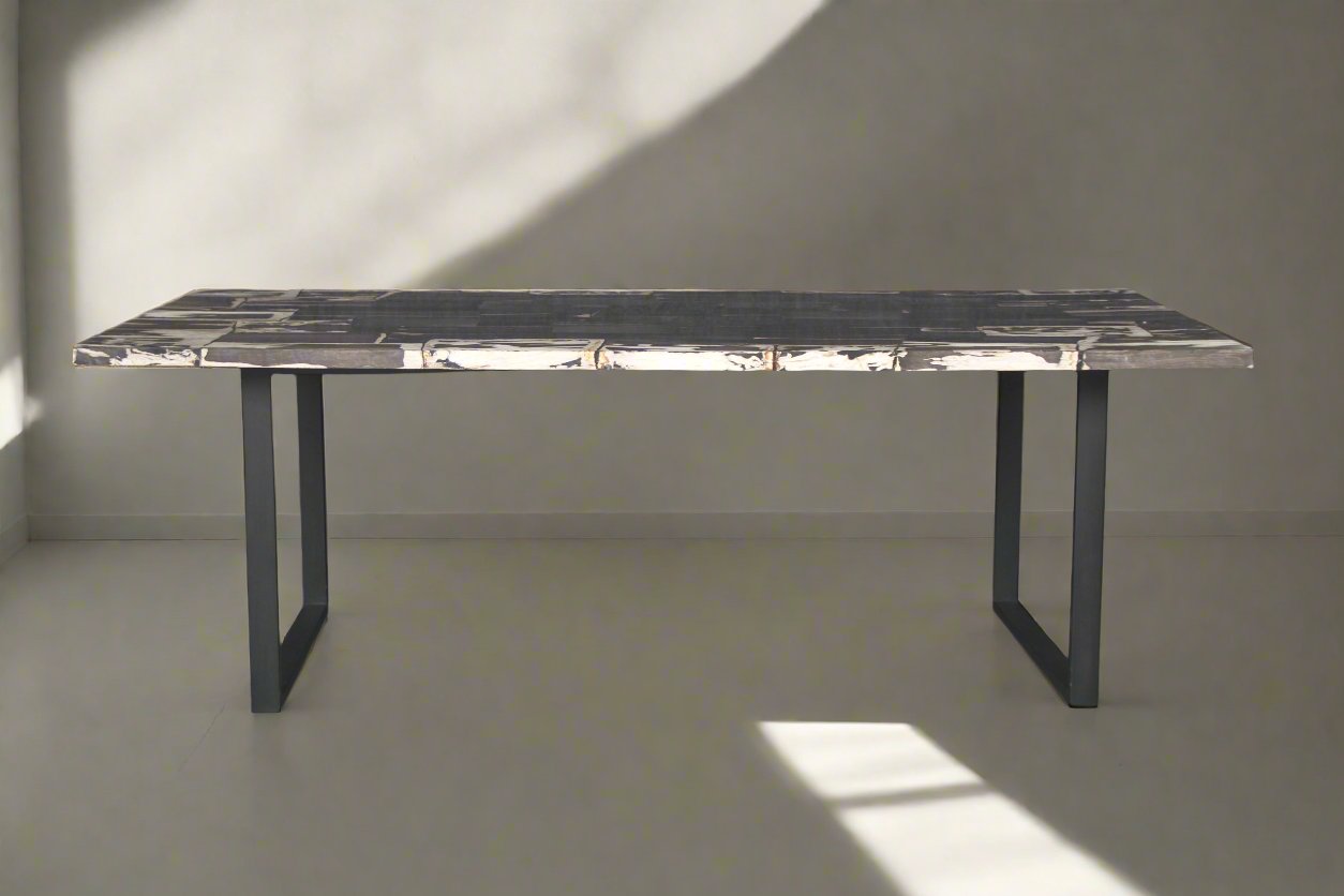 Black Mosaic Petrified Wood Dining Table 87"