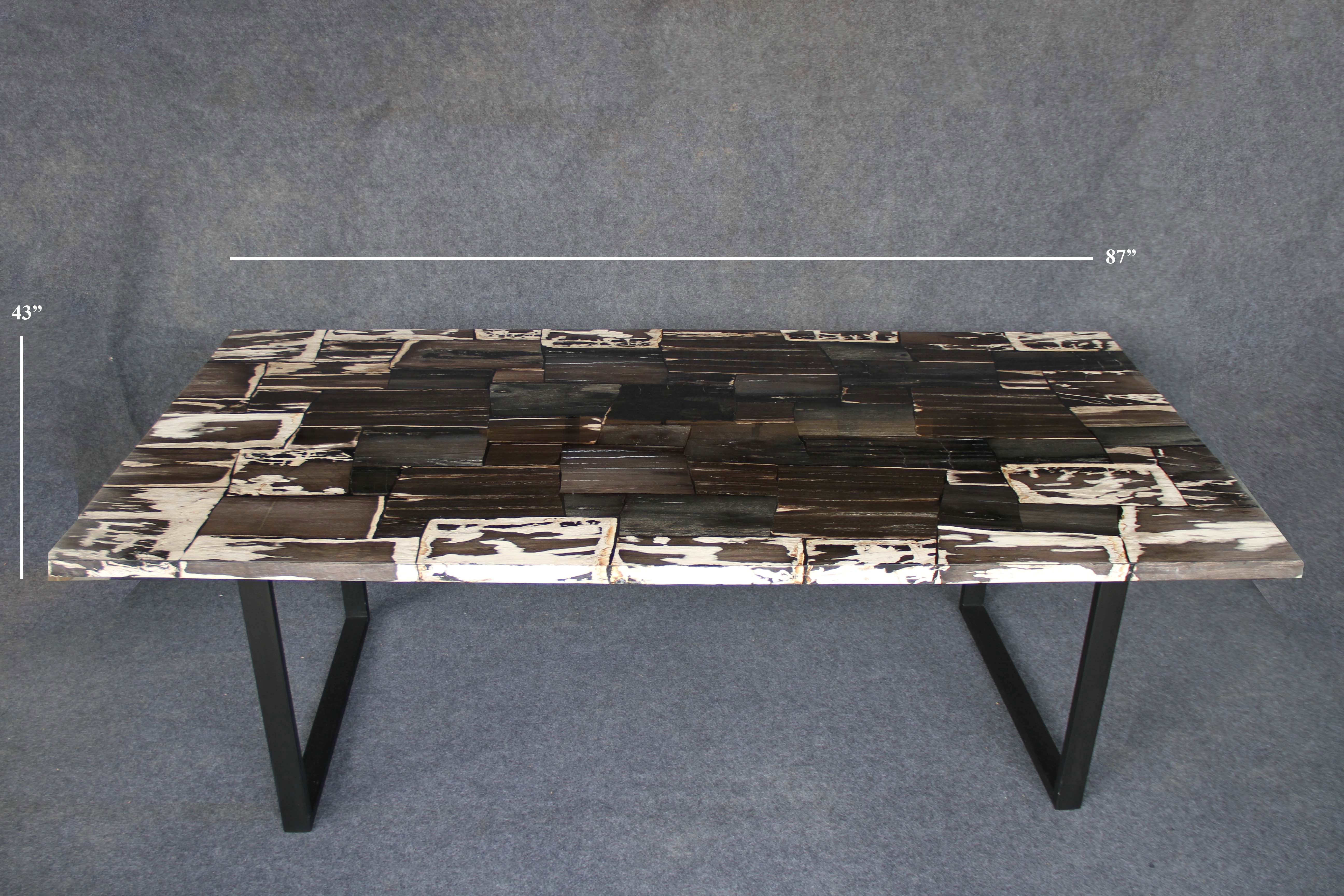 Black Mosaic Petrified Wood Dining Table 87"