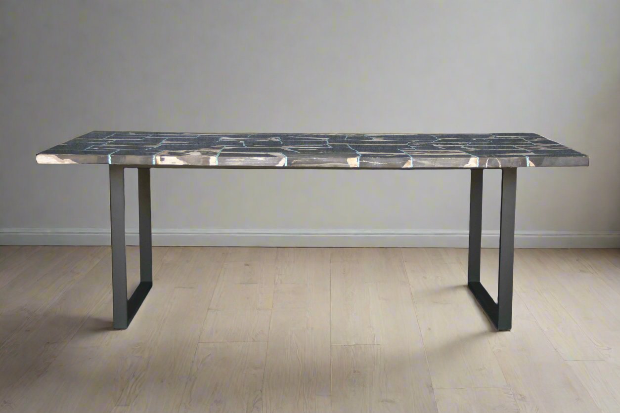 Black Mosaic Petrified Wood Dining Table 87"