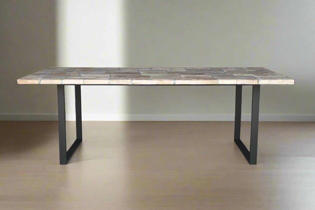 Brown Mosaic Petrified Wood Dining Table 87"