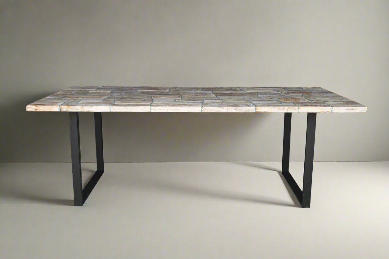 Brown Mosaic Petrified Wood Dining Table 87"