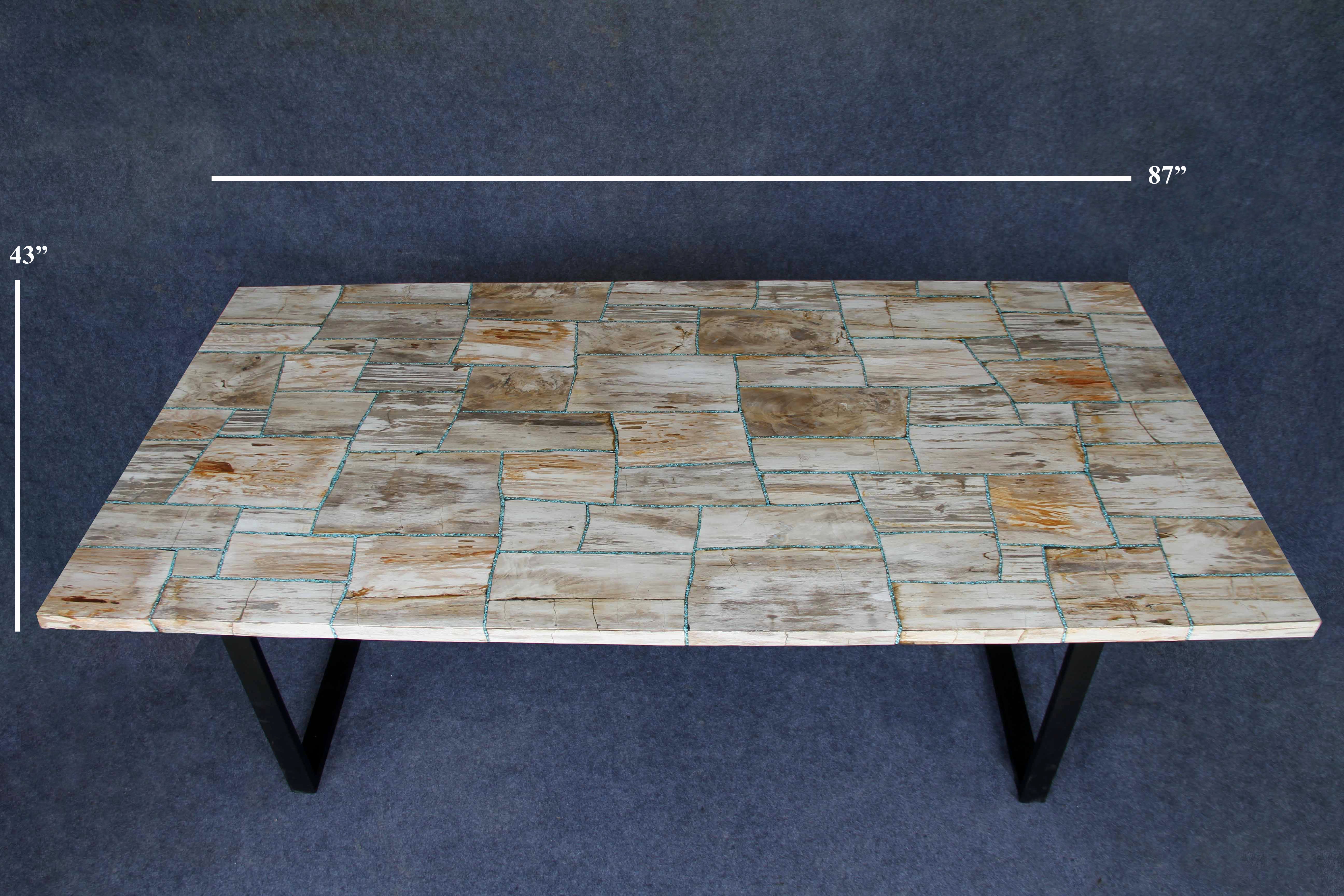 Brown Mosaic Petrified Wood Dining Table 87"