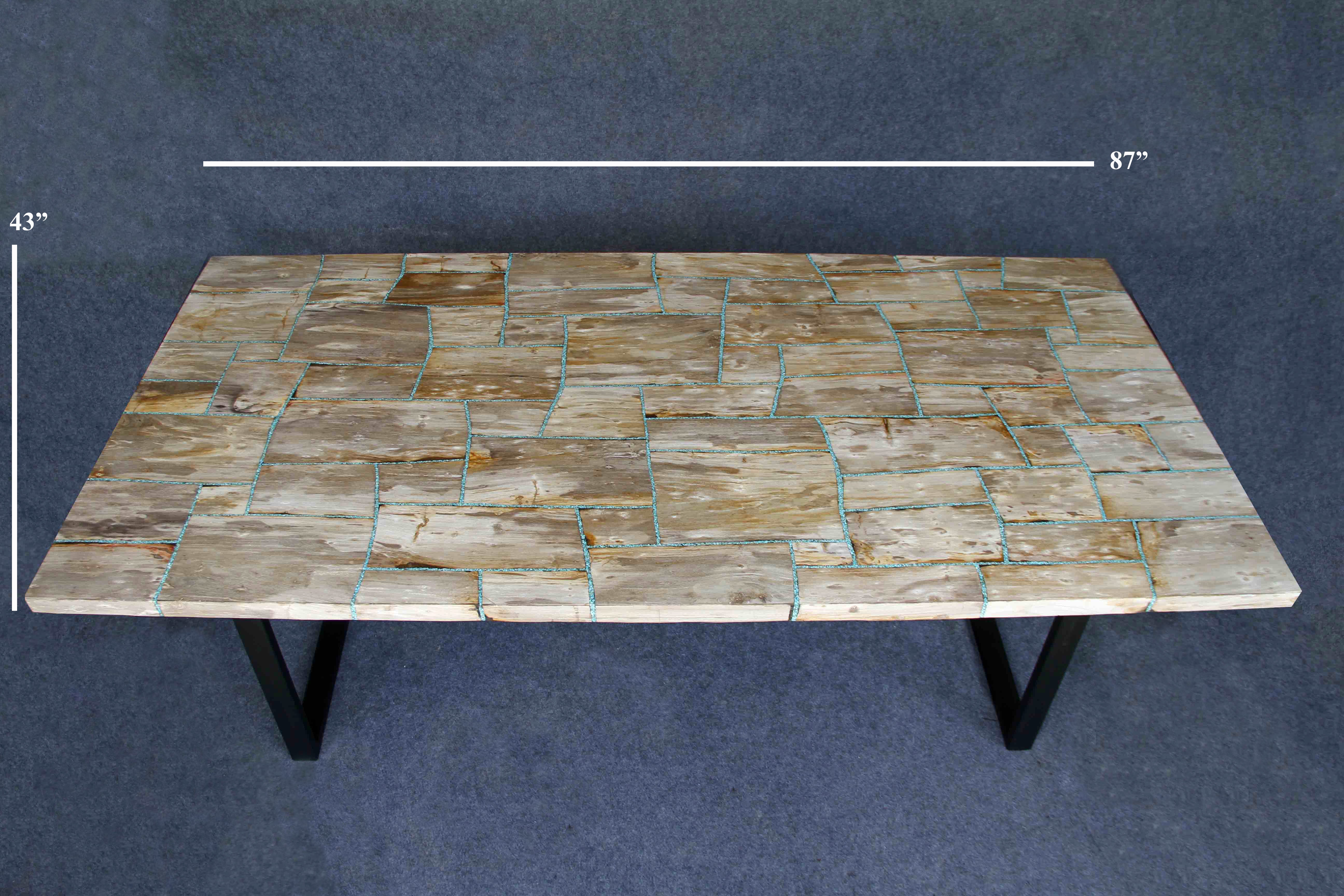 Brown Mosaic Petrified Wood Dining Table 87"