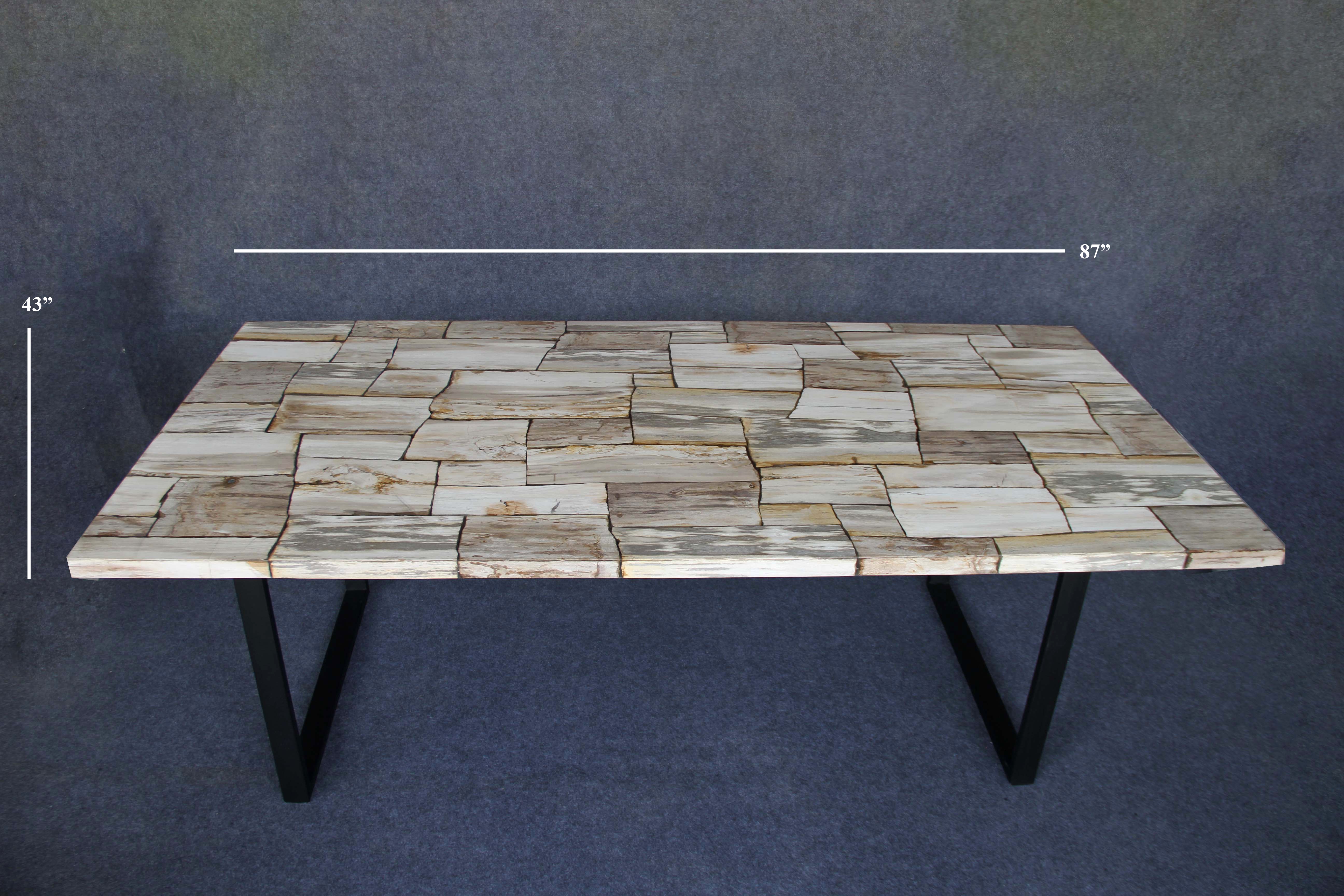 Brown Mosaic Petrified Wood Dining Table 87"