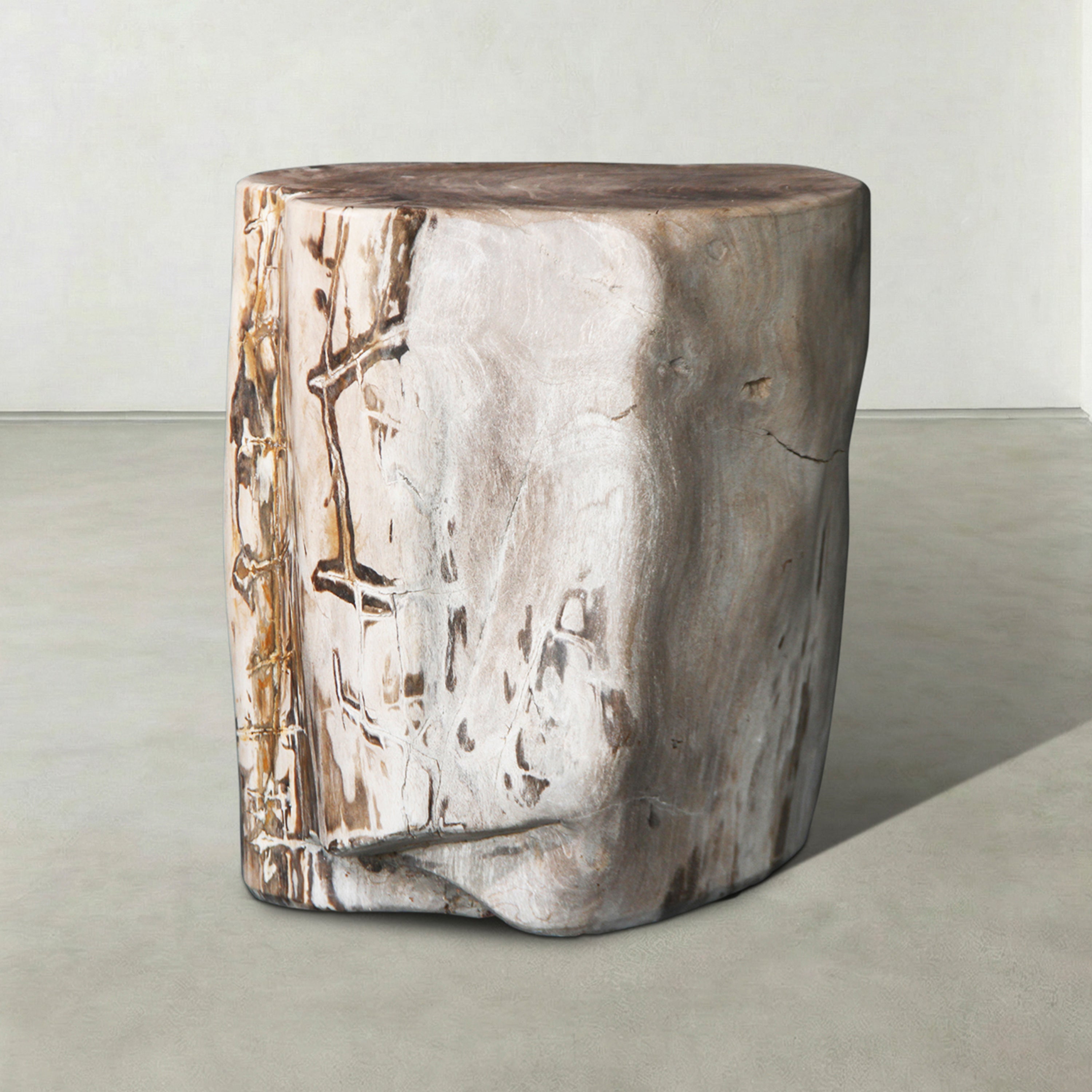 Natural Polished Petrified Wood Stool from Indonesia - 18" / 221 lbs