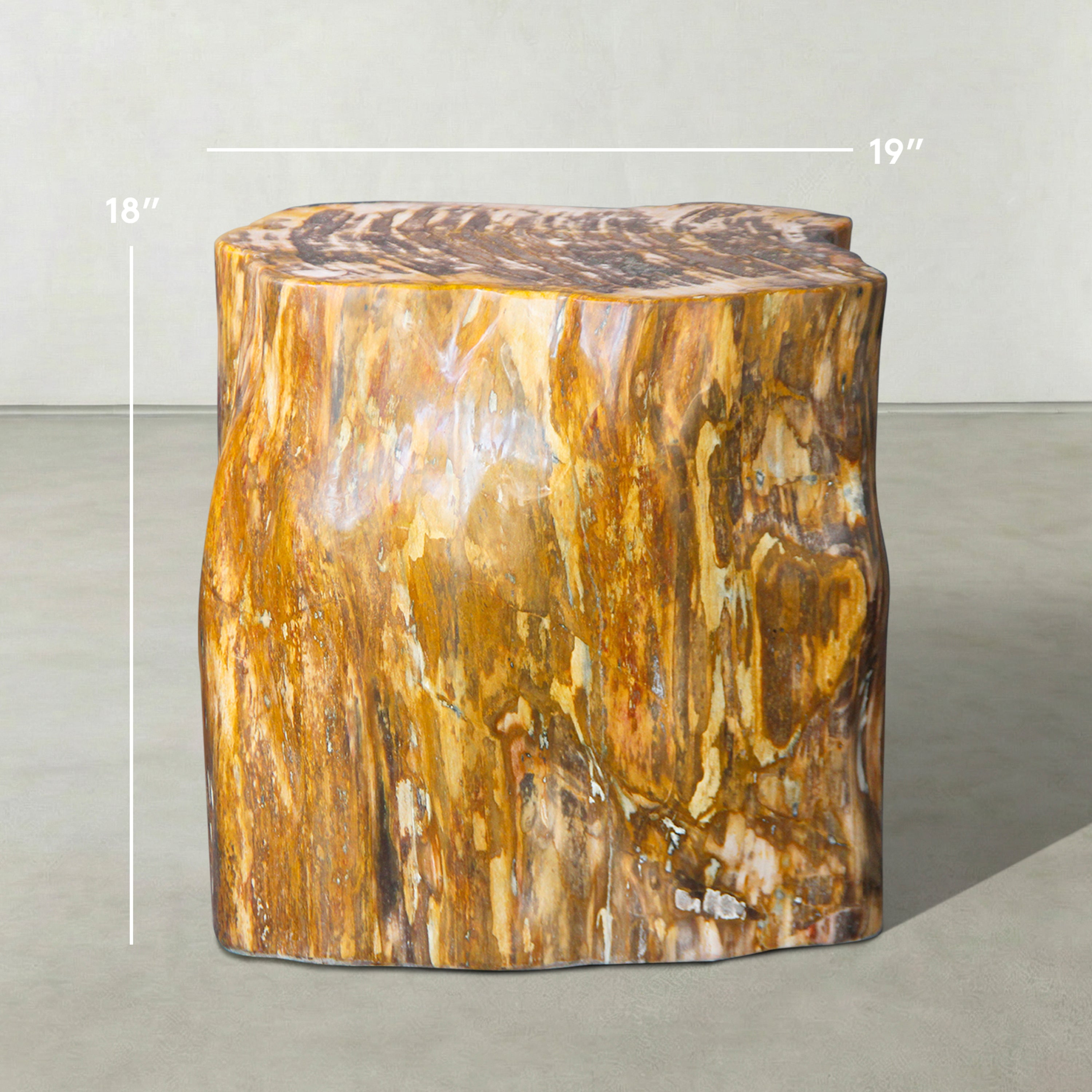 Natural Polished Petrified Wood Stool from Indonesia - 18" / 380 lbs