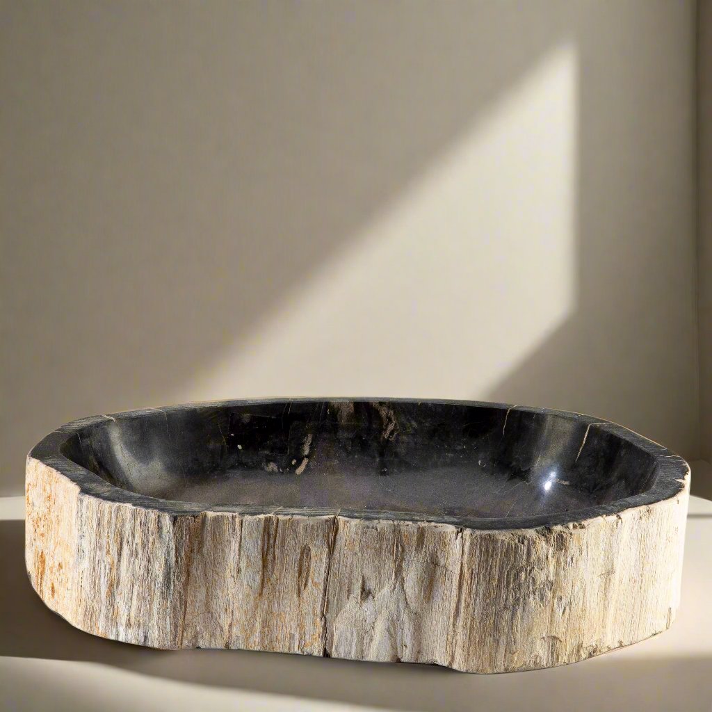 25" Black Petrified Wood Sink Bowl