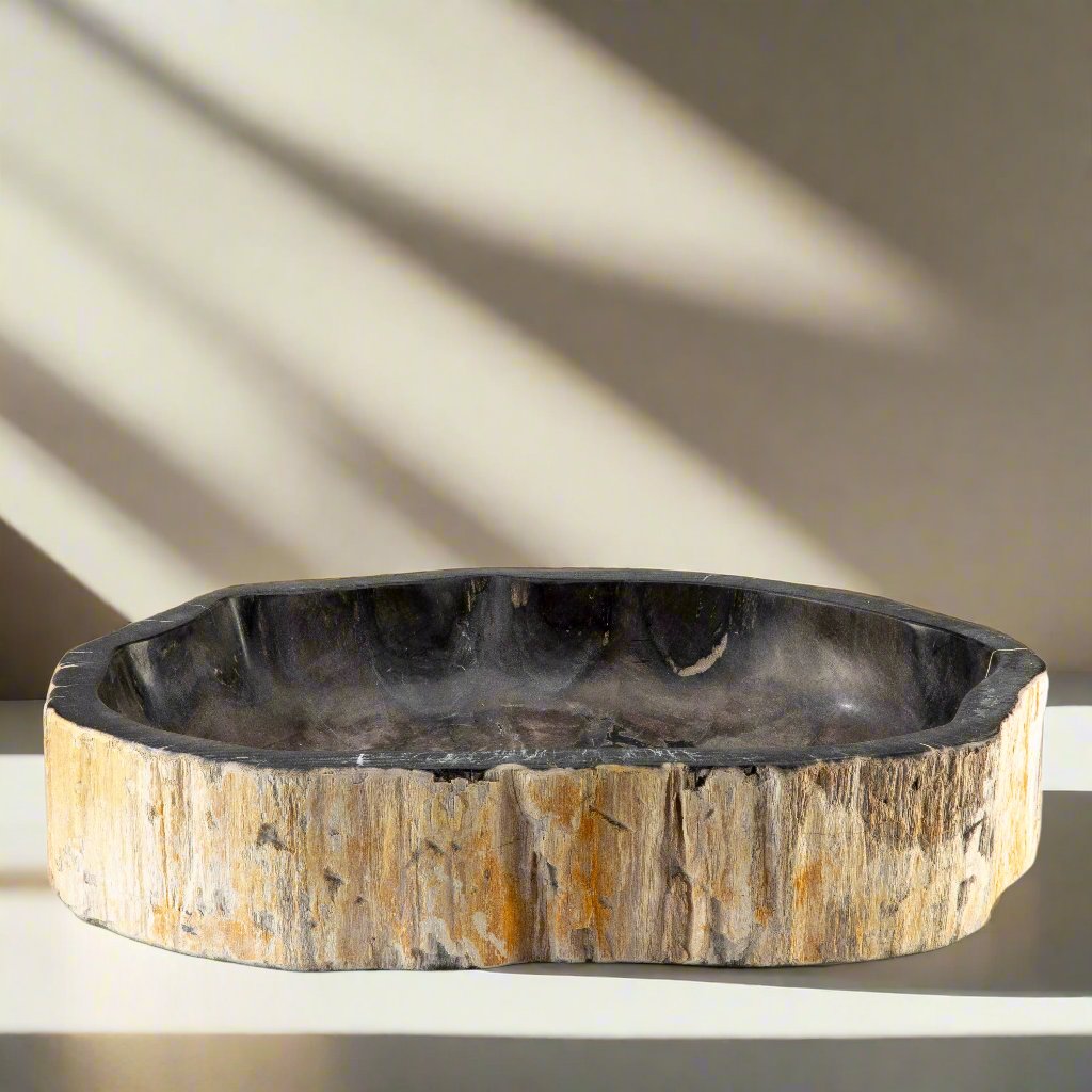 25" Black Petrified Wood Sink Bowl