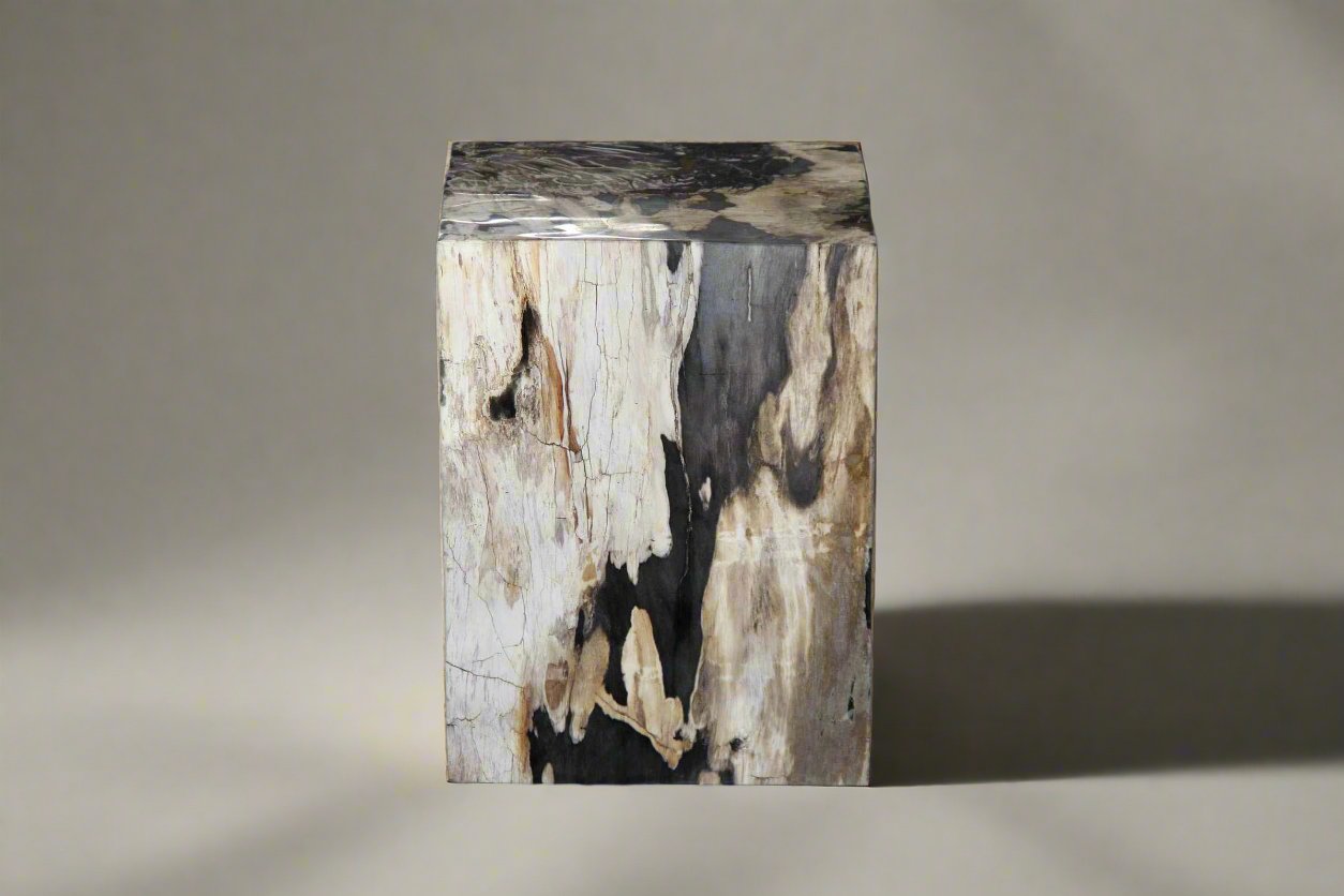 Petrified Wood Square Stump / Stool from Indonesia - 16" / 190 lbs