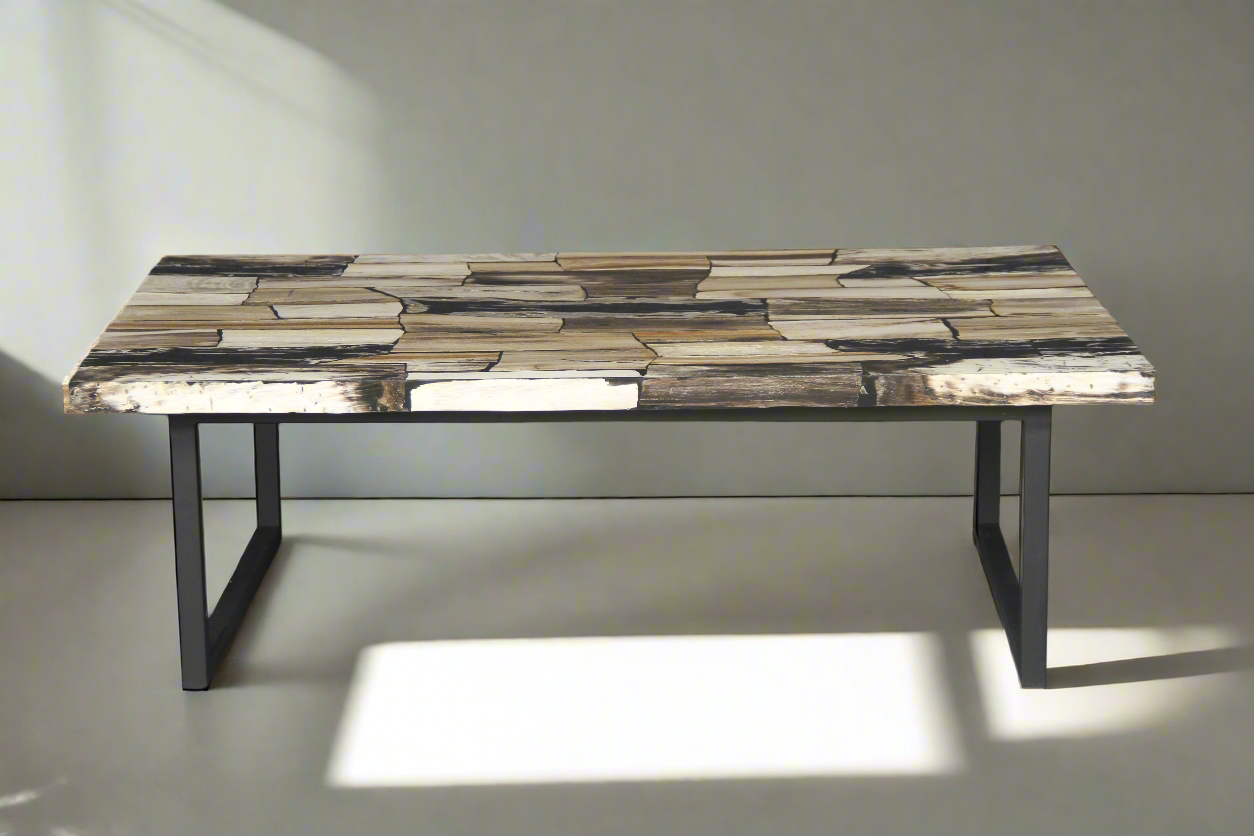 47" Brown Petrified Wood Mosaic Coffee Table