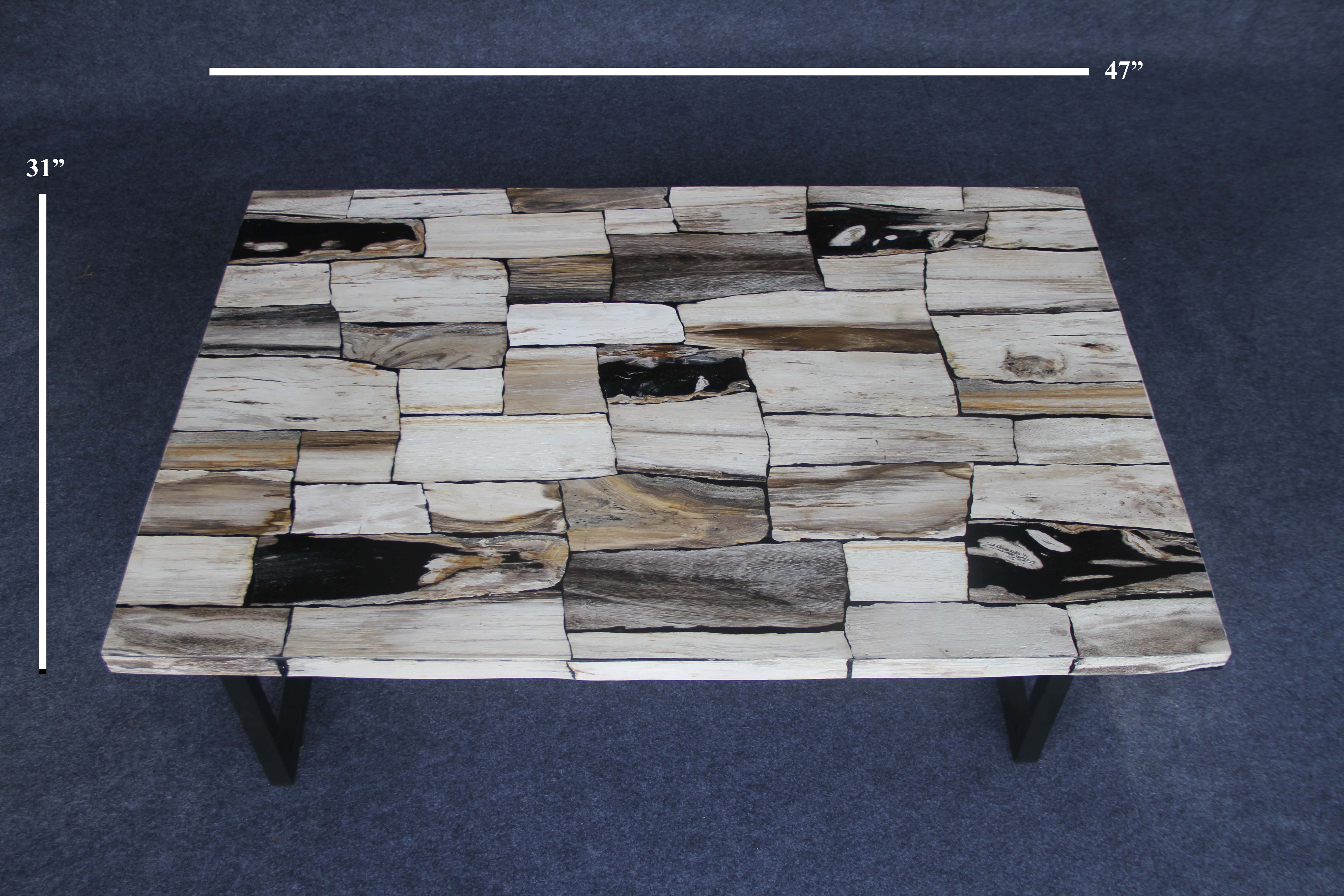 47" Brown Petrified Wood Mosaic Coffee Table