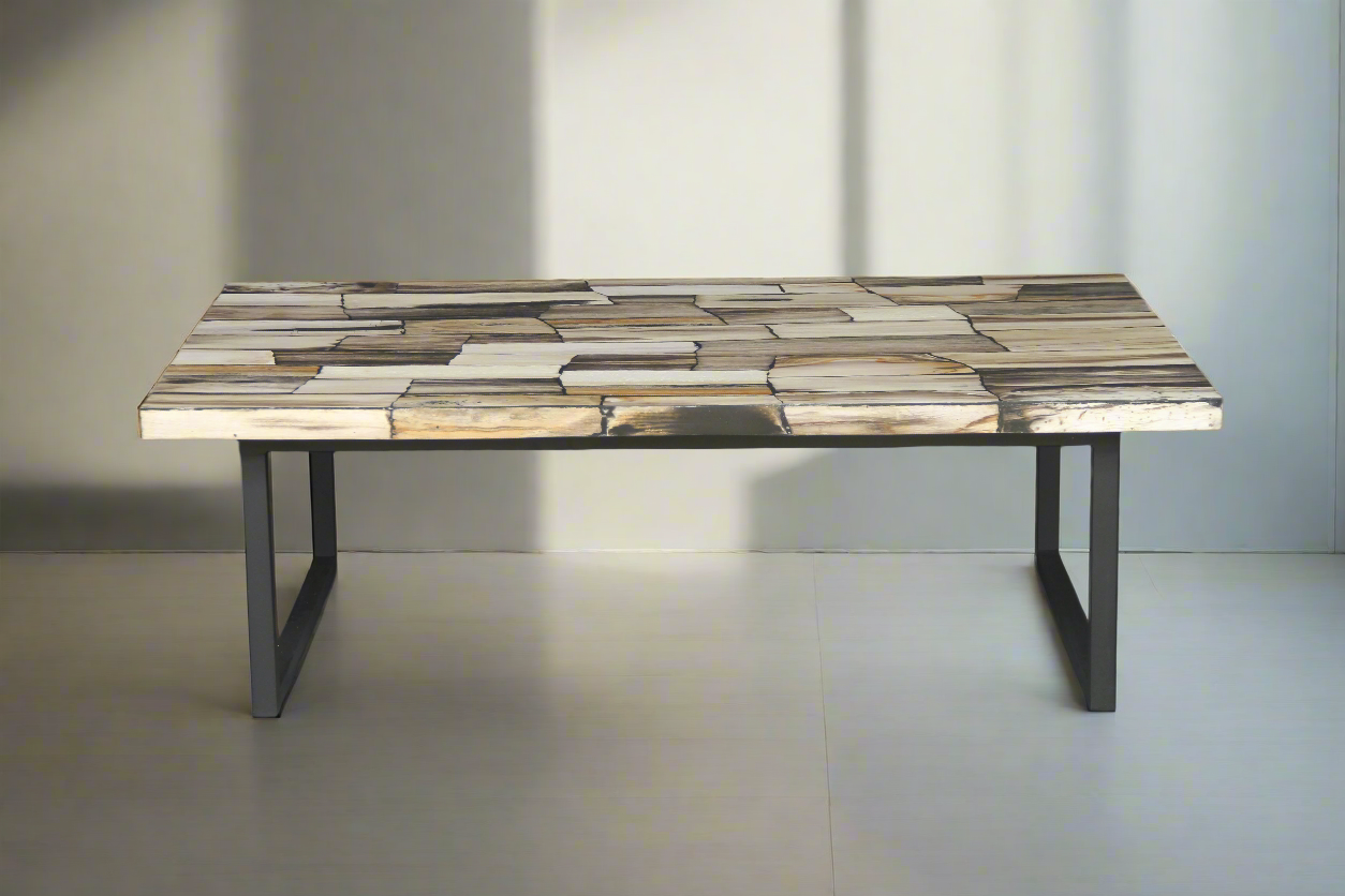 47" Brown Petrified Wood Mosaic Coffee Table