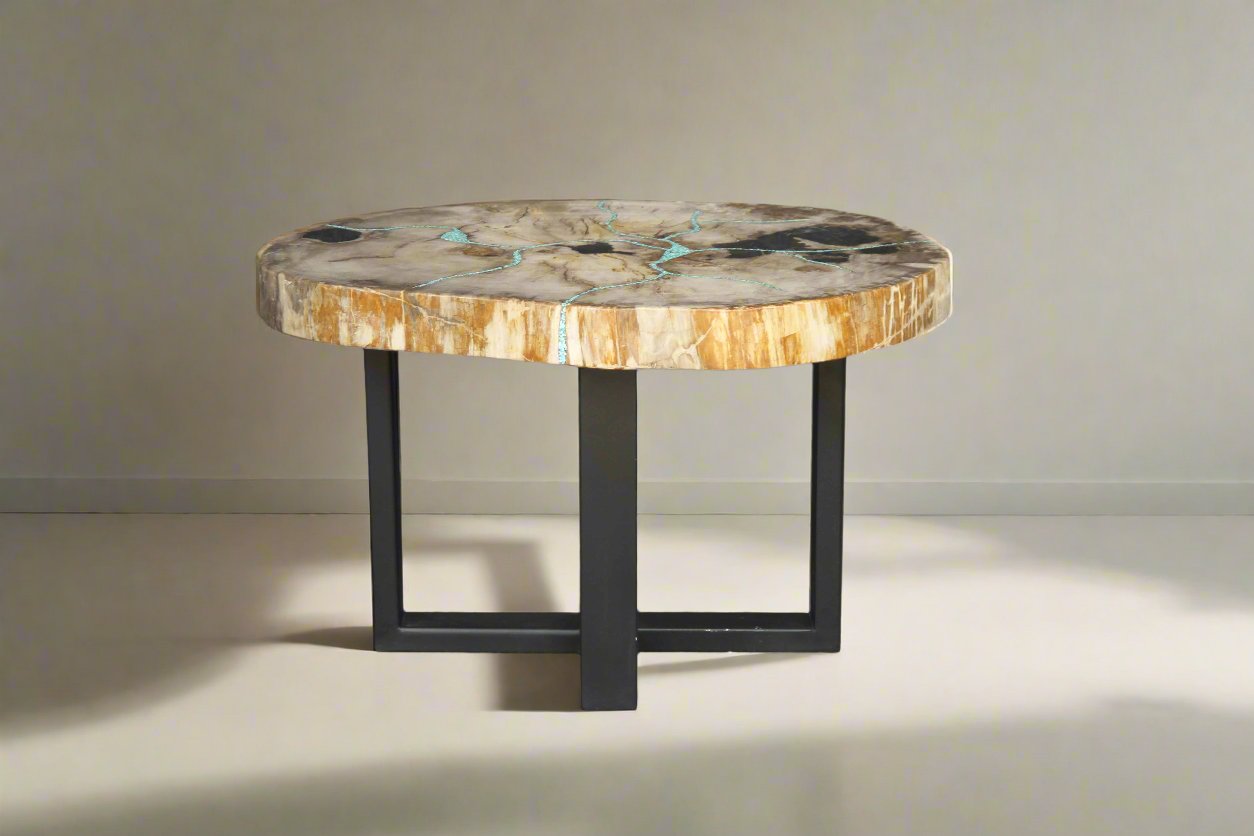 Petrified Wood Round Coffee Table from Indonesia - 28" / 115 lbs