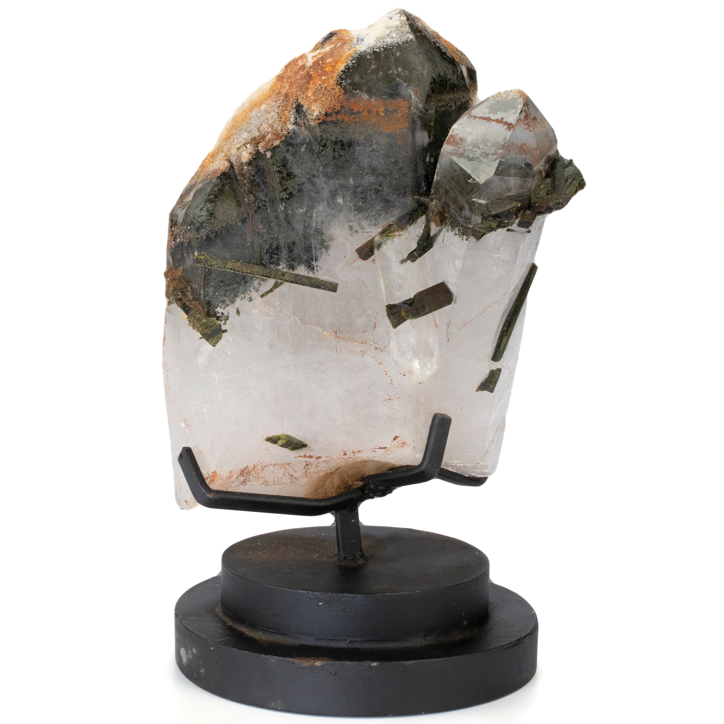 Quartz and Epidote Point from Brazil on Custom Stand - 10" / 7 lbs