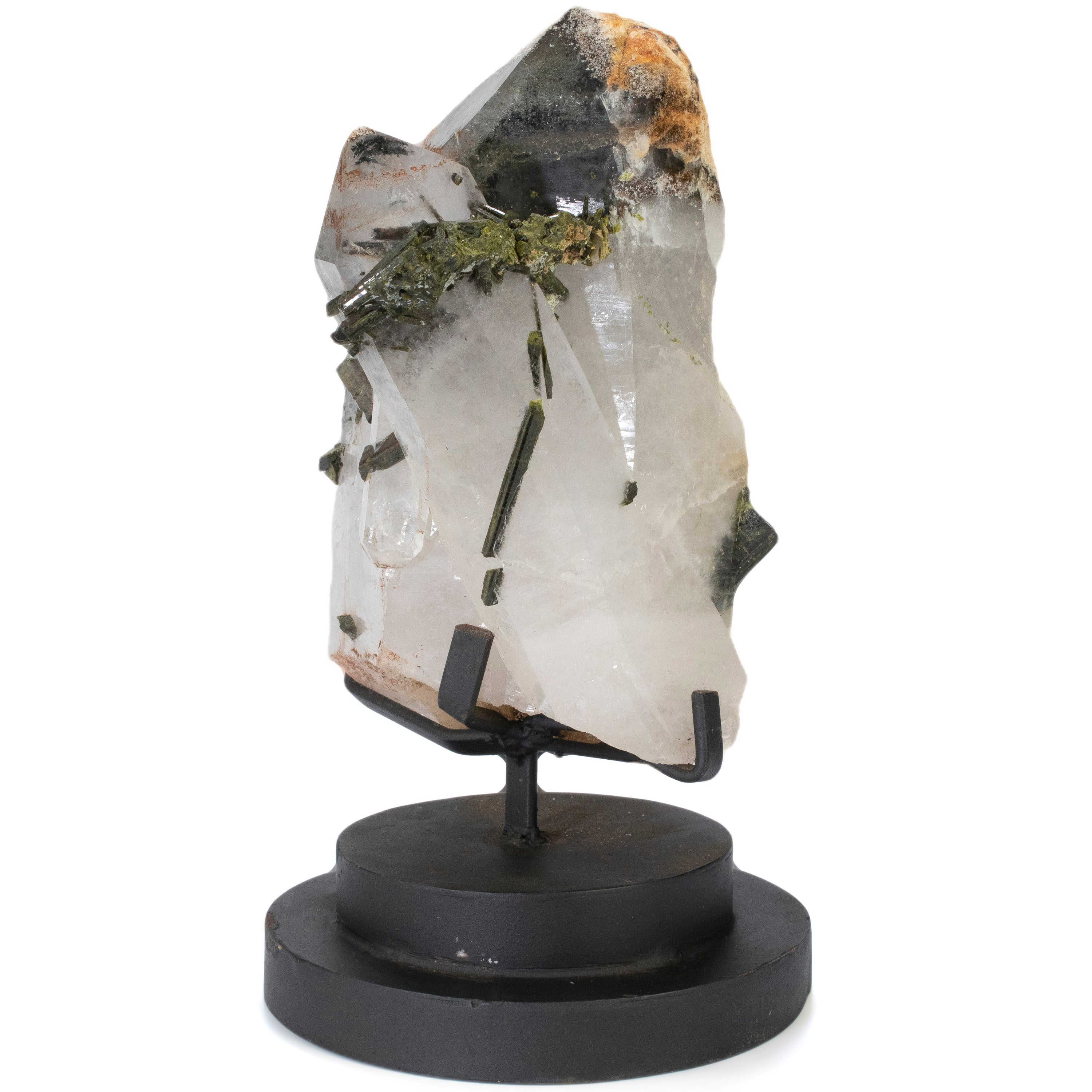 Quartz and Epidote Point from Brazil on Custom Stand - 10" / 7 lbs