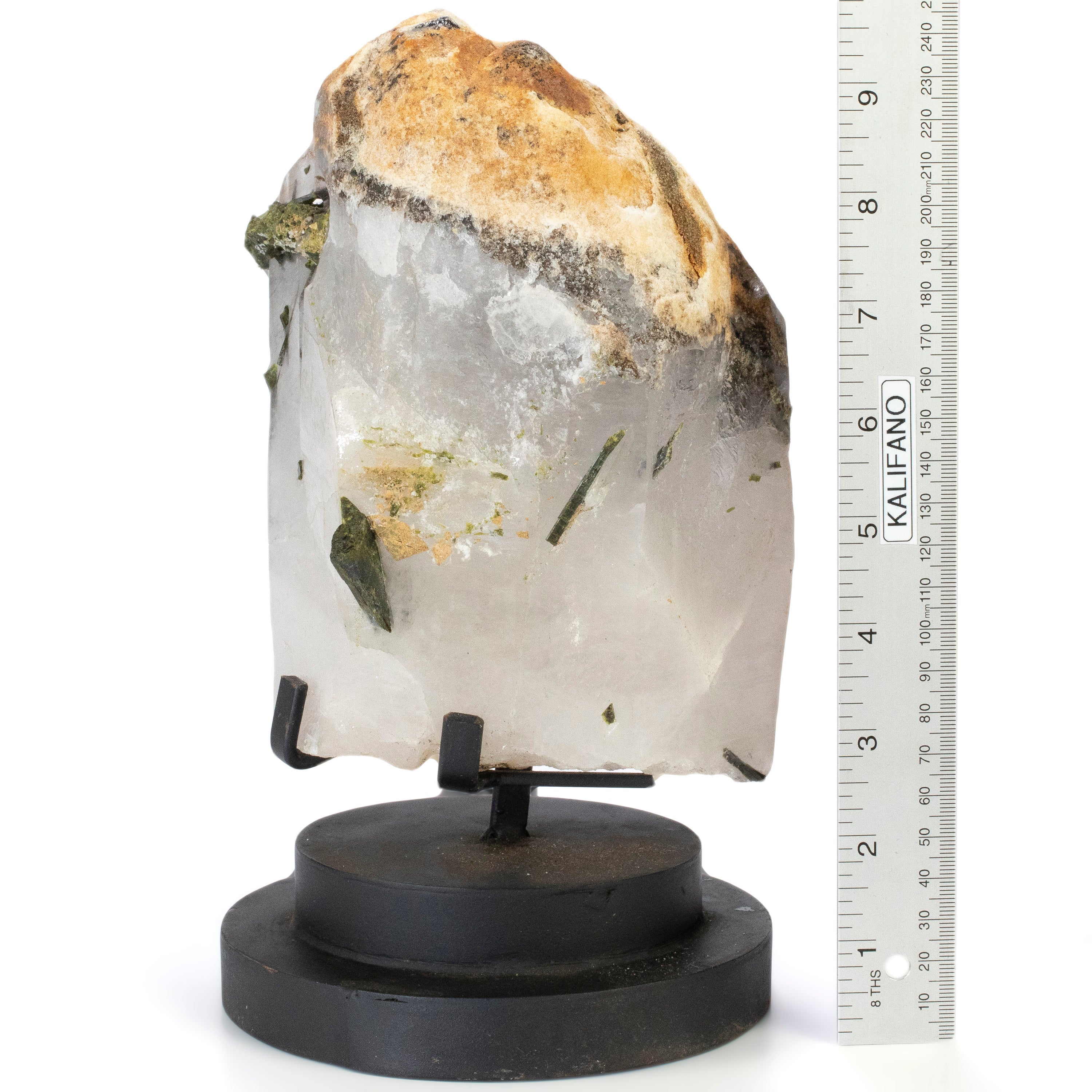 Quartz and Epidote Point from Brazil on Custom Stand - 10" / 7 lbs