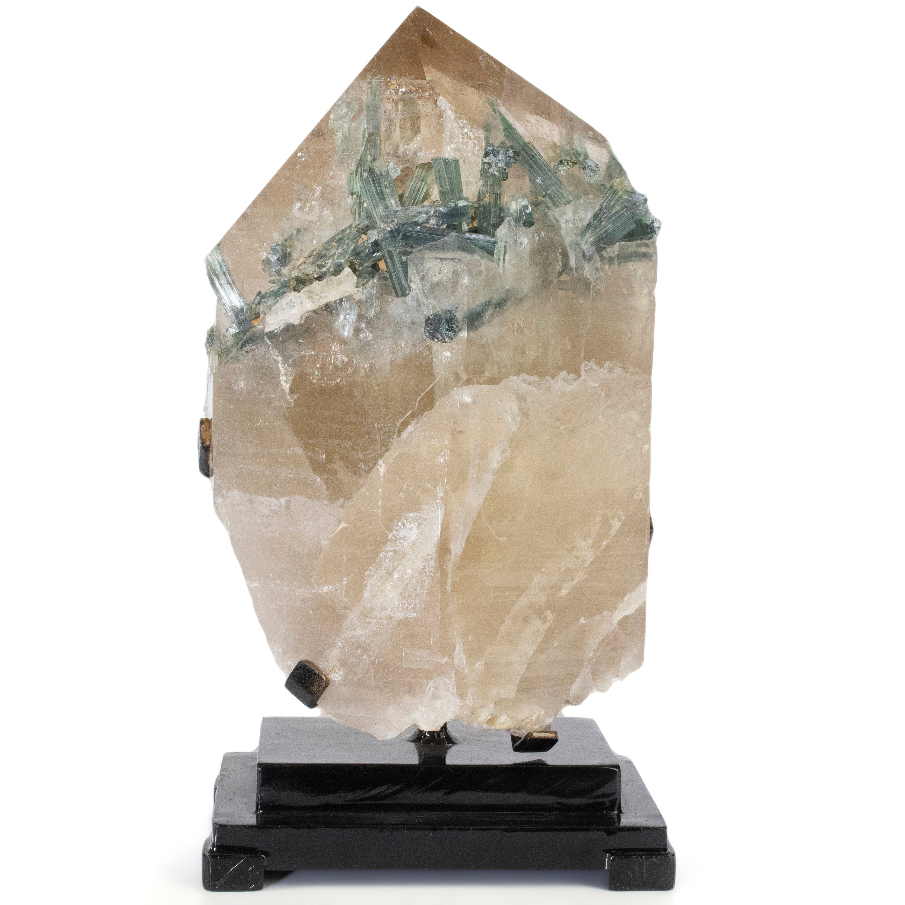 Brazilian Quartz Point with Indicolite Tourmaline on Custom Stand - 12" / 12 lbs