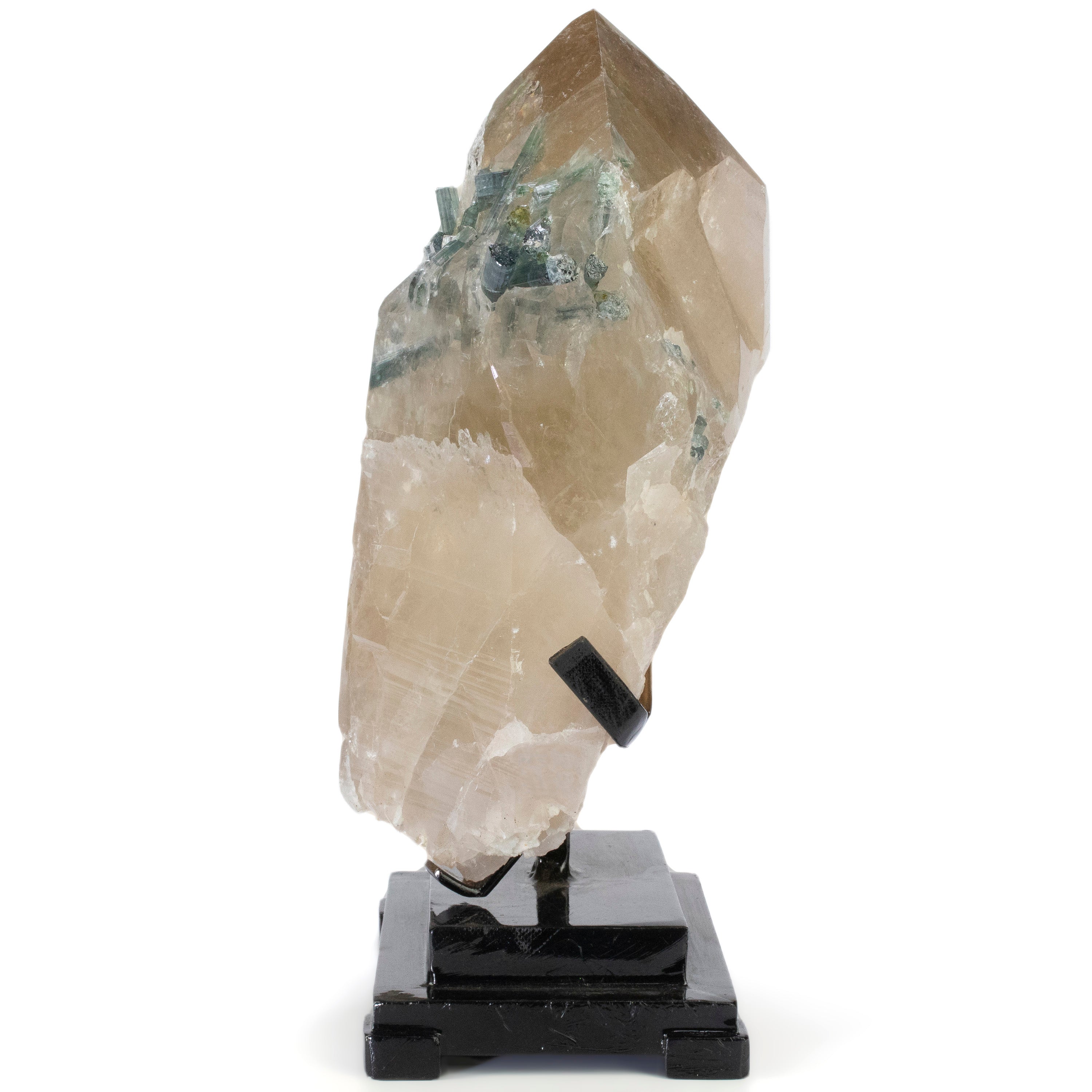 Brazilian Quartz Point with Indicolite Tourmaline on Custom Stand - 12" / 12 lbs