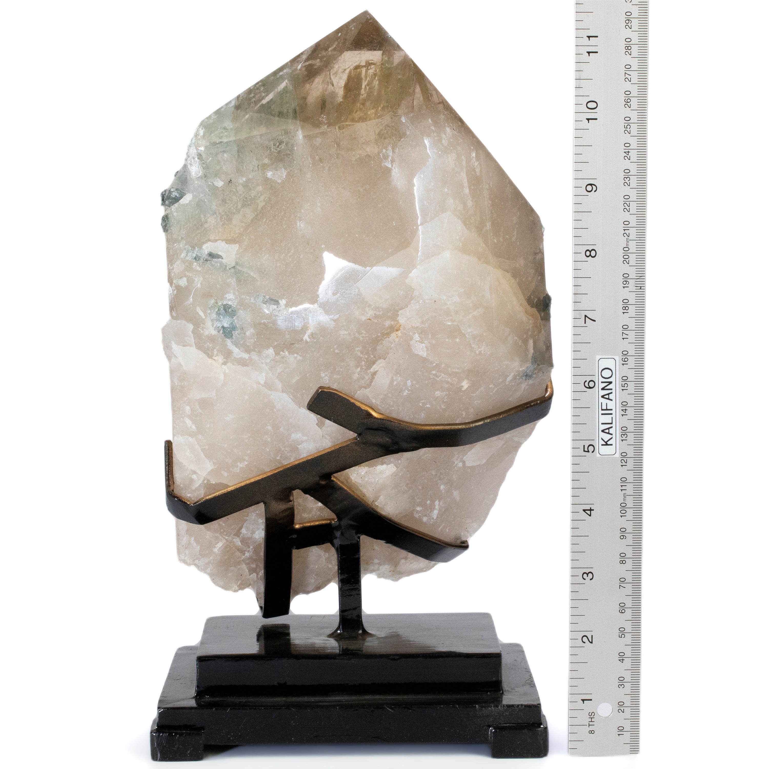 Brazilian Quartz Point with Indicolite Tourmaline on Custom Stand - 12" / 12 lbs