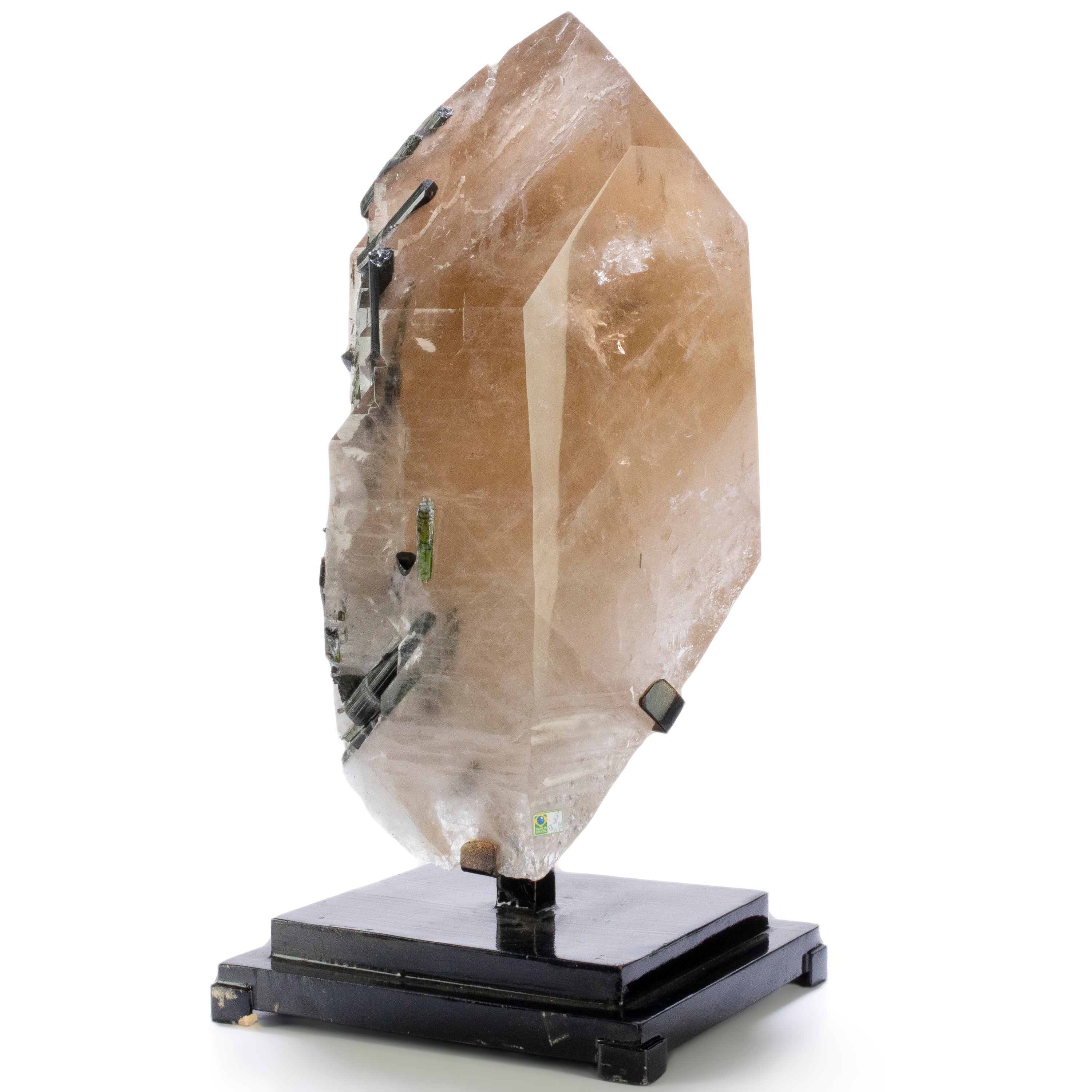 Brazilian Smoky Quartz Point with Green Tourmaline on Custom Stand - 18" / 24 lbs