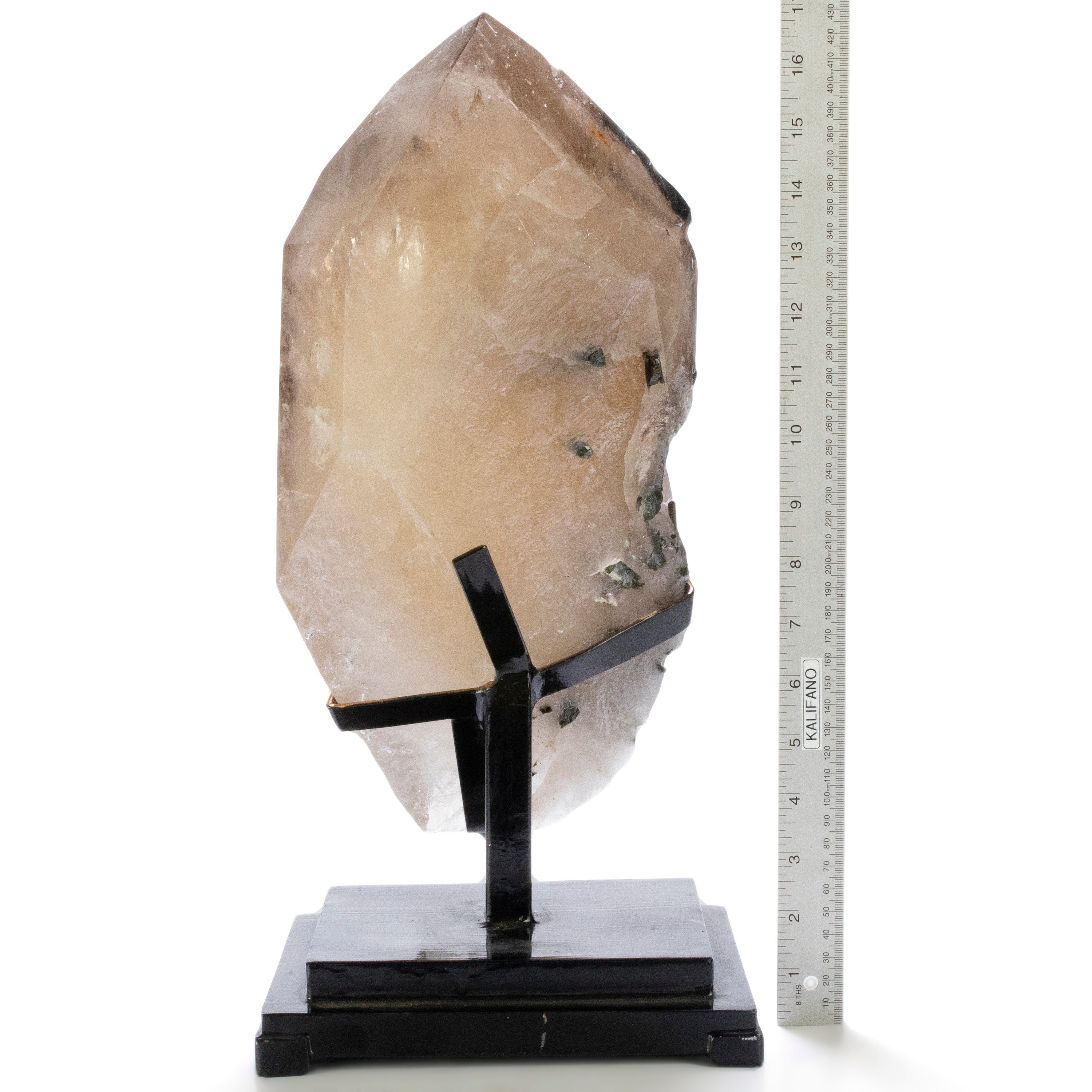 Brazilian Smoky Quartz Point with Green Tourmaline on Custom Stand - 18" / 24 lbs