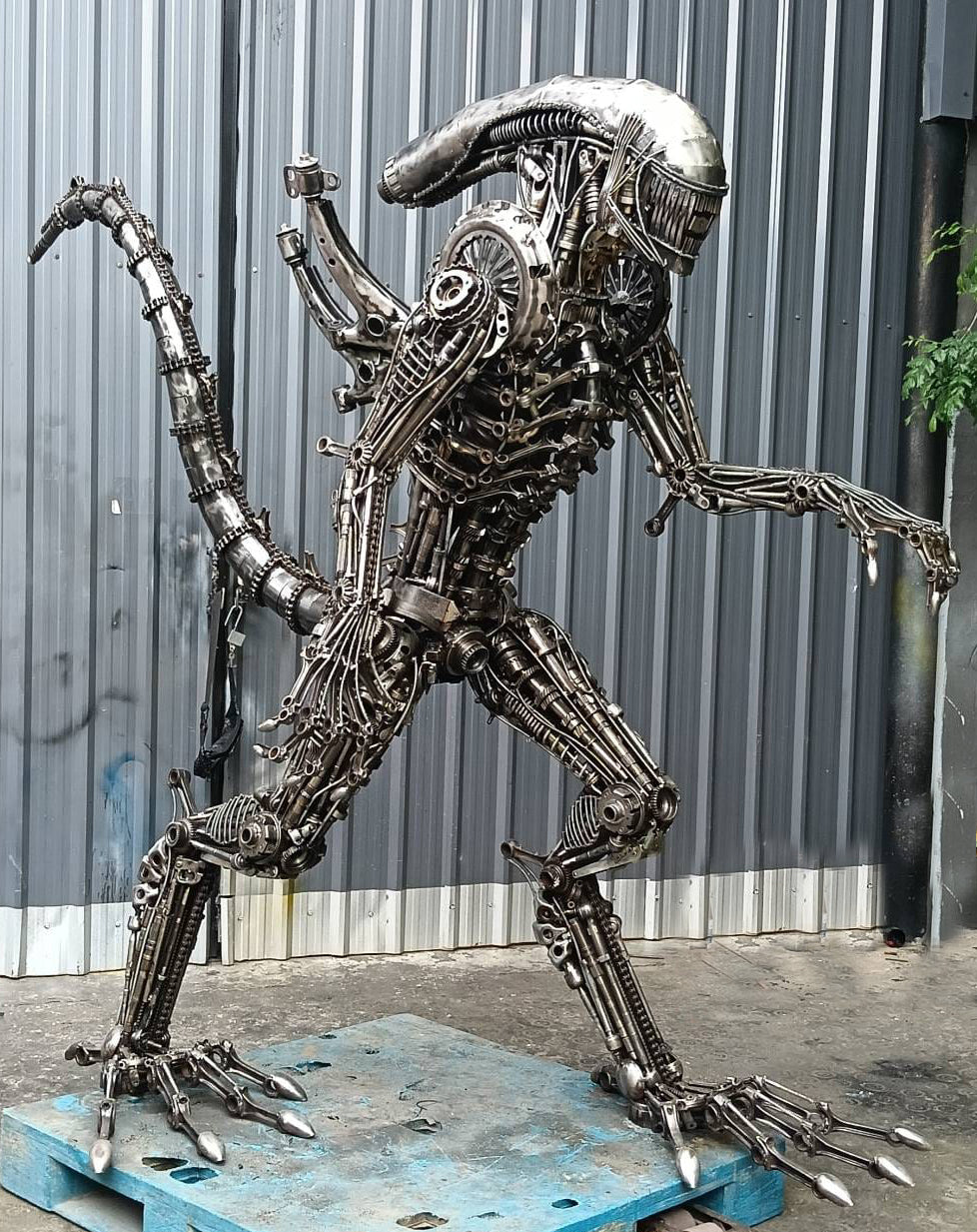 79" Alien Inspired Recycled Metal Art Sculpture