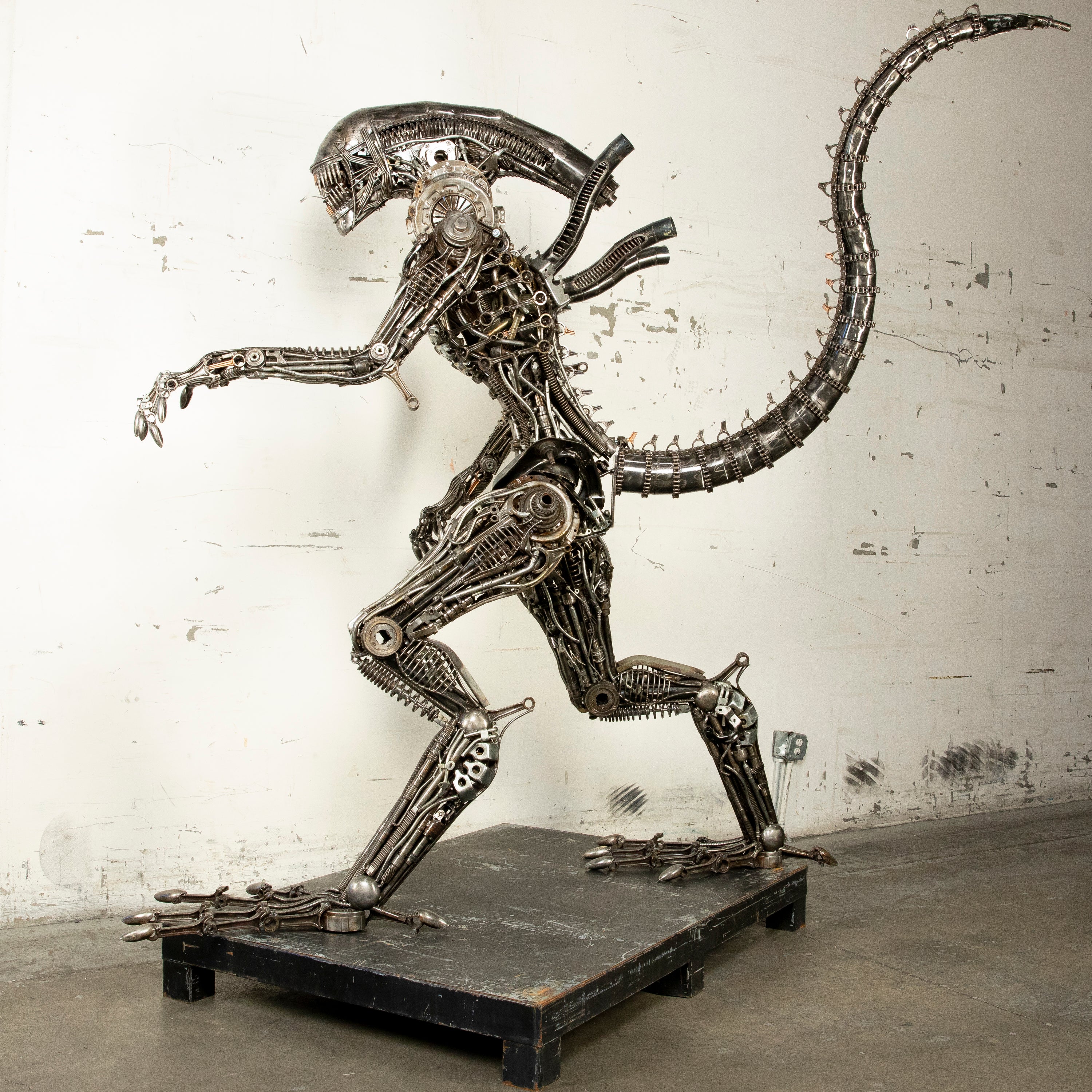 91" Alien Inspired Recycled Metal Art Sculpture