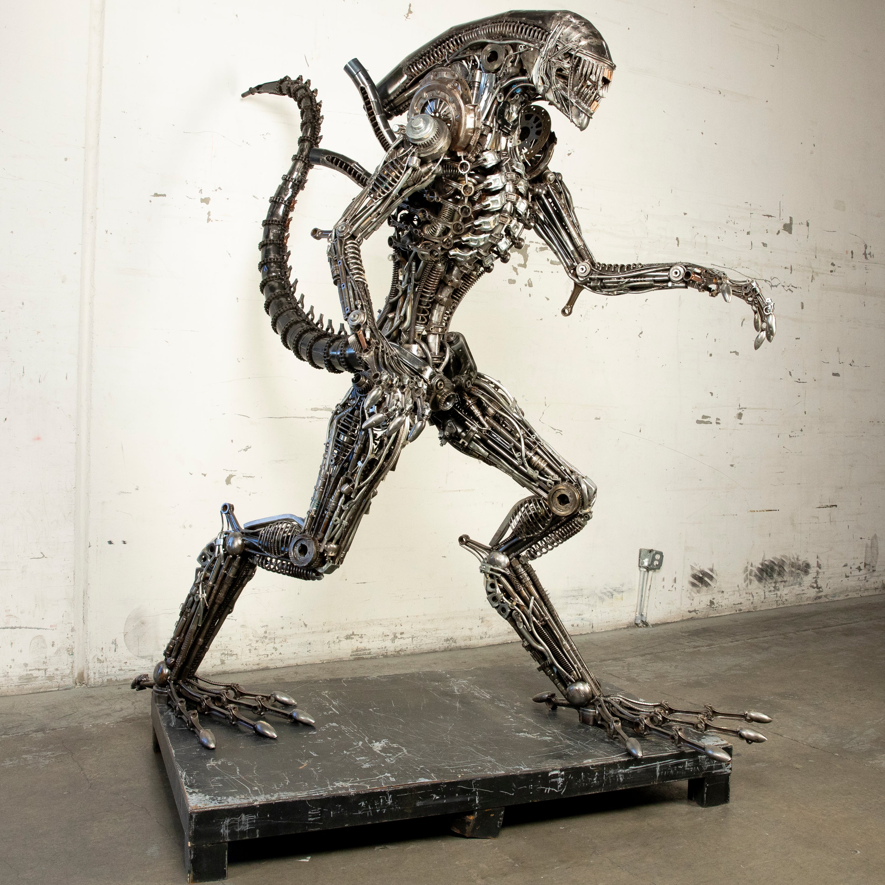 91" Alien Inspired Recycled Metal Art Sculpture