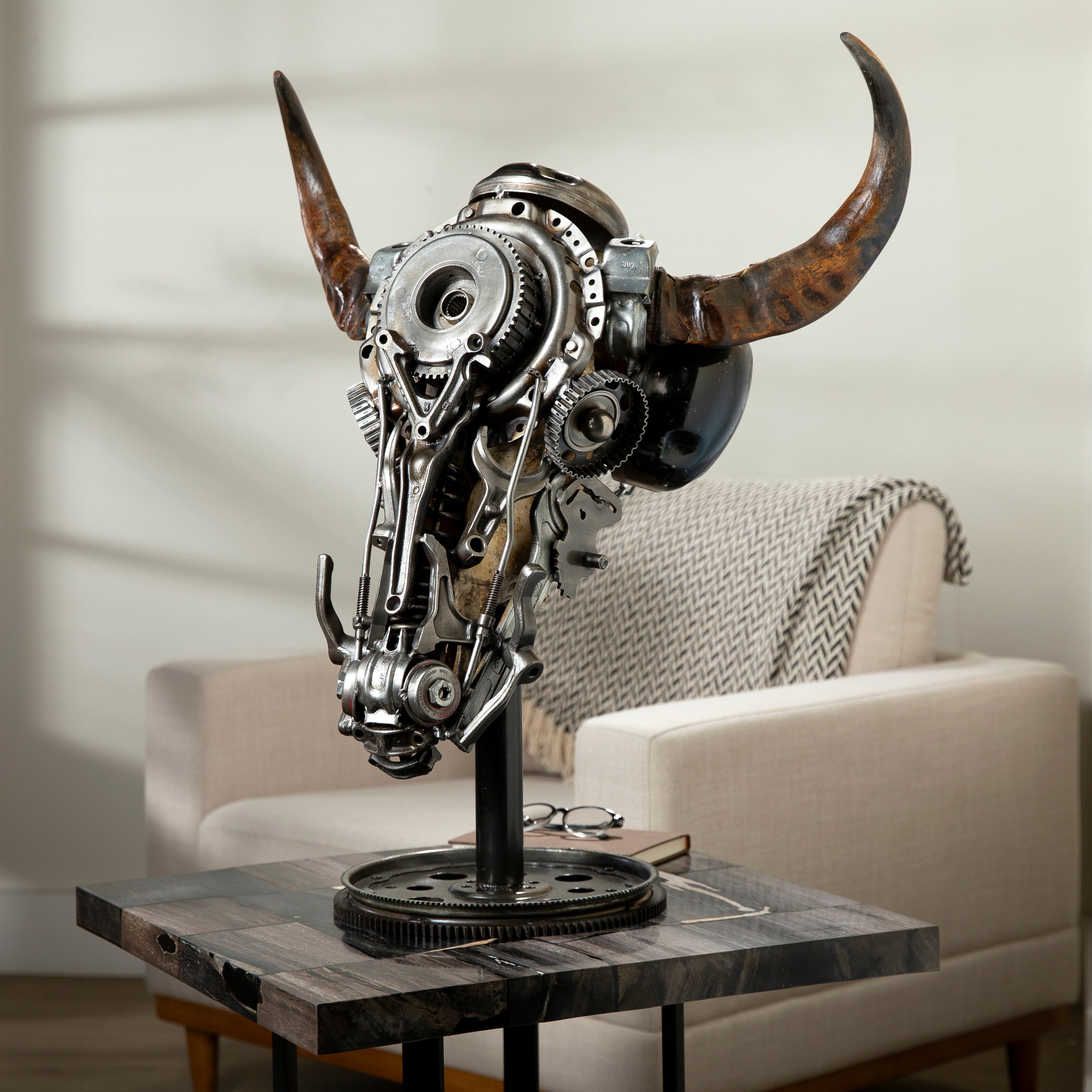 Bull Skull Recycled Metal Art Sculpture