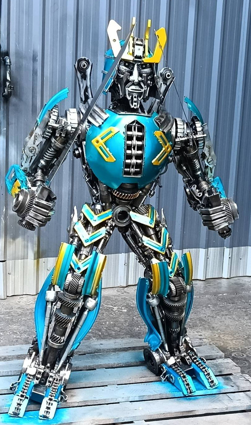 55" Samurai Inspired Recycled Metal Art Sculpture