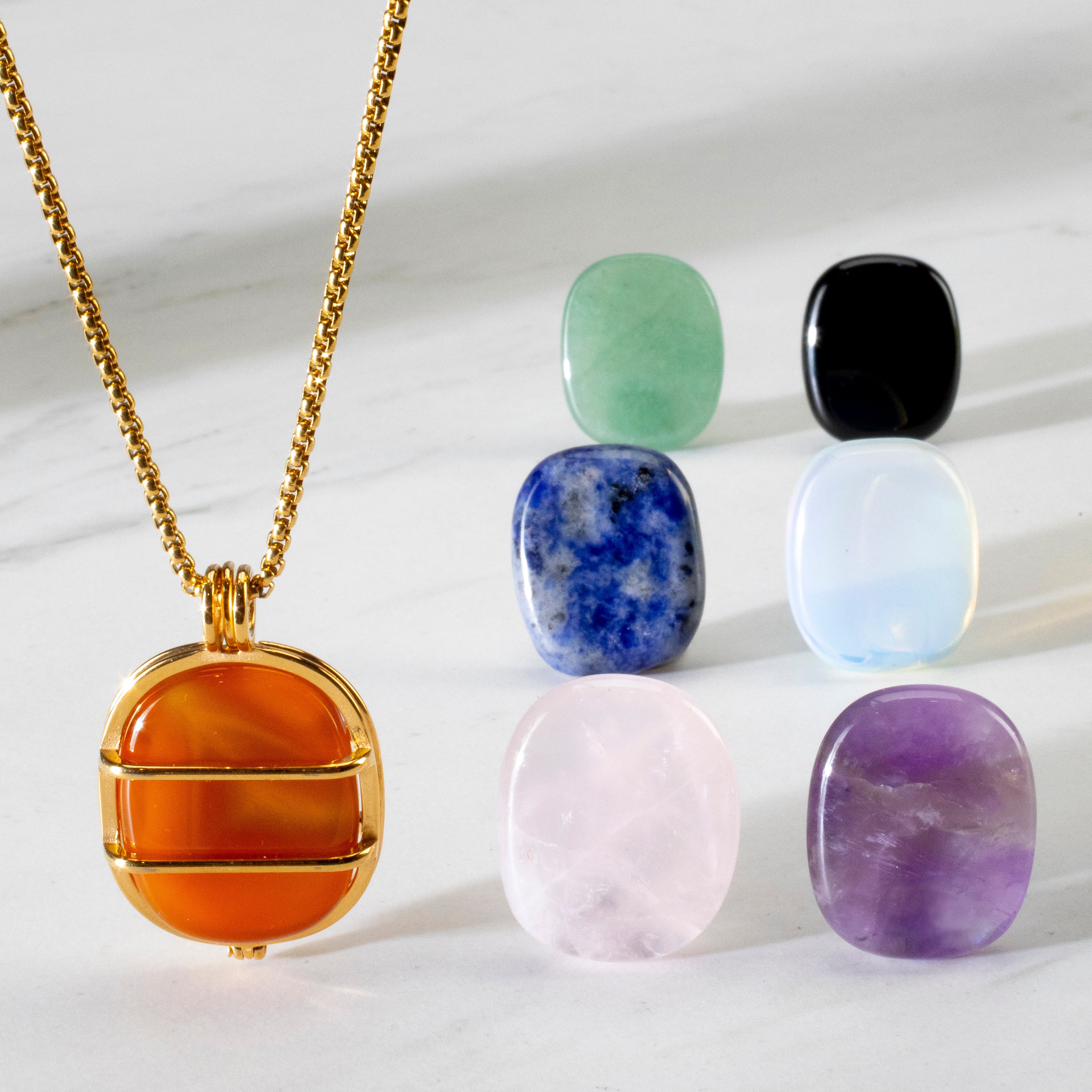 Stainless Steel Convertible Rectangle Locket with Chakra Gemstones | Adjustable Bolo Chain | 30"